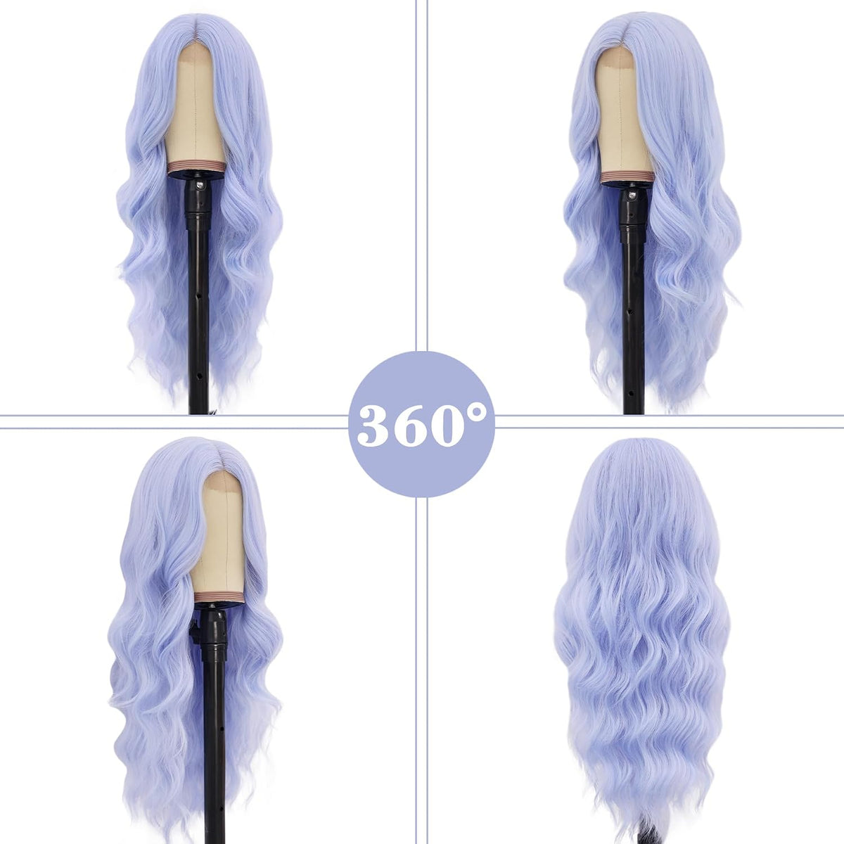 NAYOO Ice Blue Wig for Women, 26 Inch Middle Part Wavy Synthetic Wig