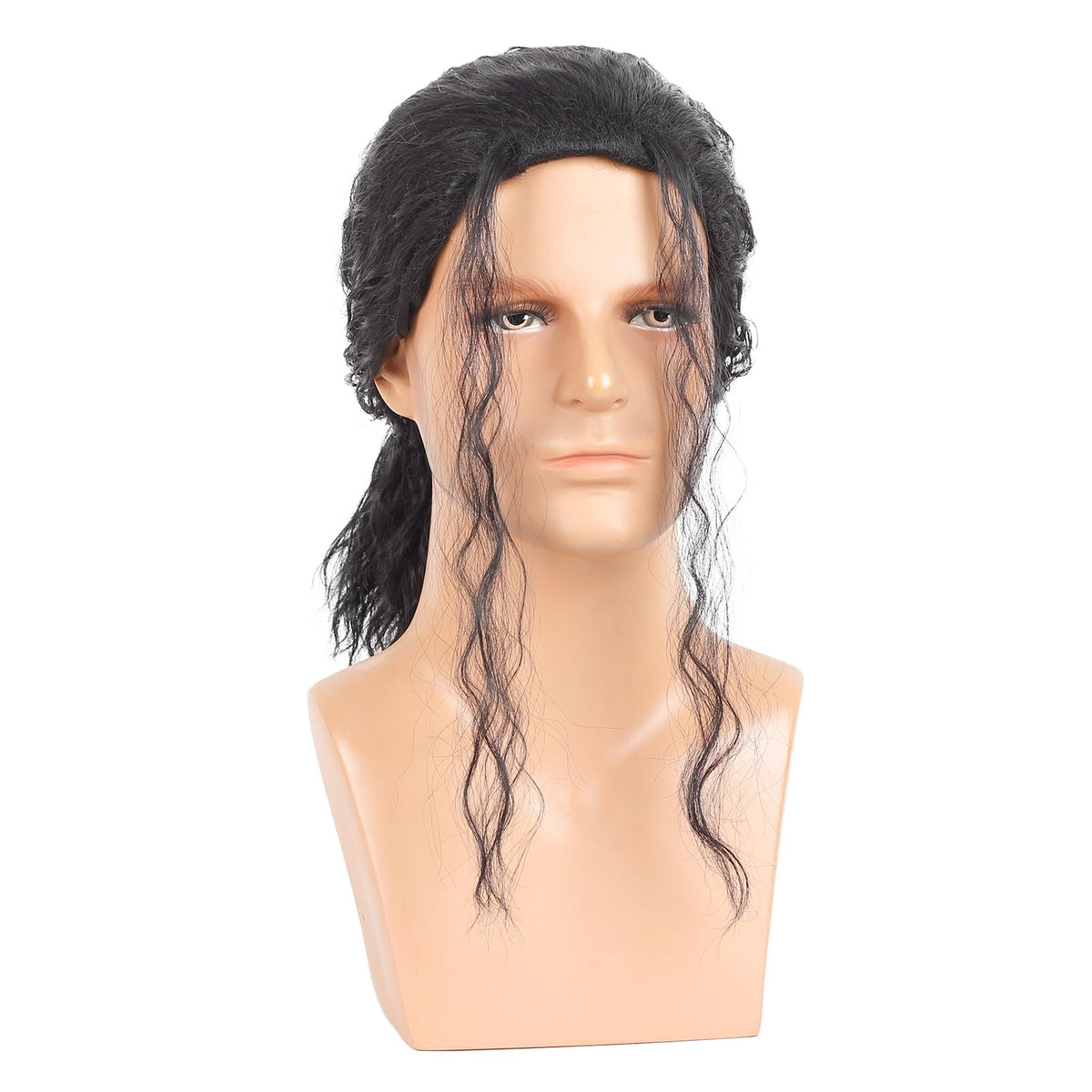 WeKen Mens Black Curly Wig for Cosplay Retro Rock Party Wig with Glasses