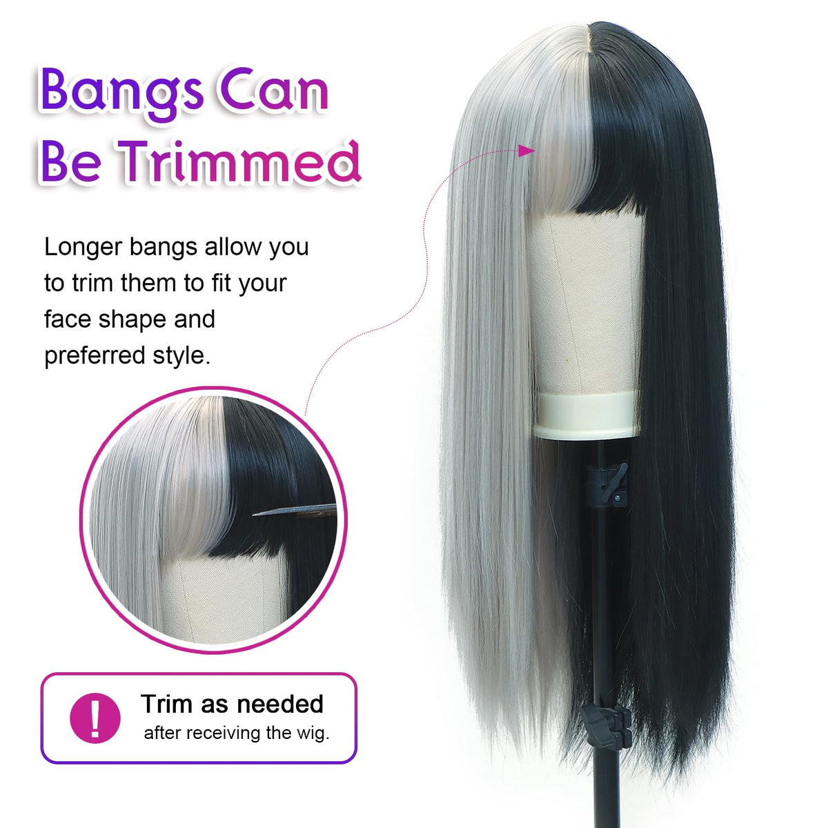 BEkjdiof Wig with Bangs Long Straight Gray Wigs for Women Halloween Wig