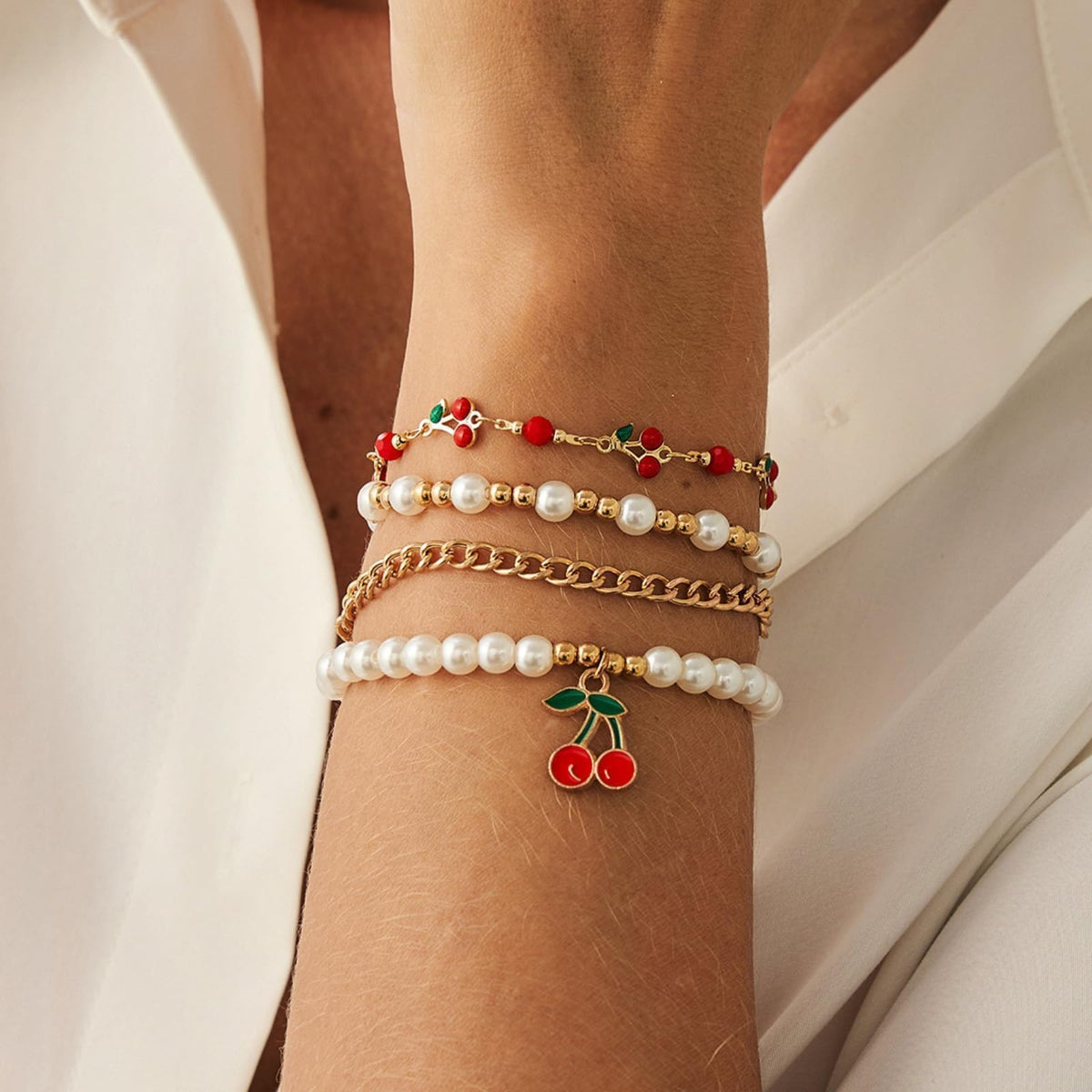 Long tiantian Cherry Bracelet for Women Cherry Dress Outfits Accessories Charm Bracelets Stack Cherry Gifts Cute Stuff Red Spring Accessories