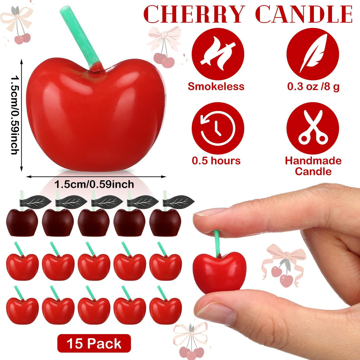Conelist 15 Pcs Cherry Shaped Birthday Cake Toppers Decor, Red