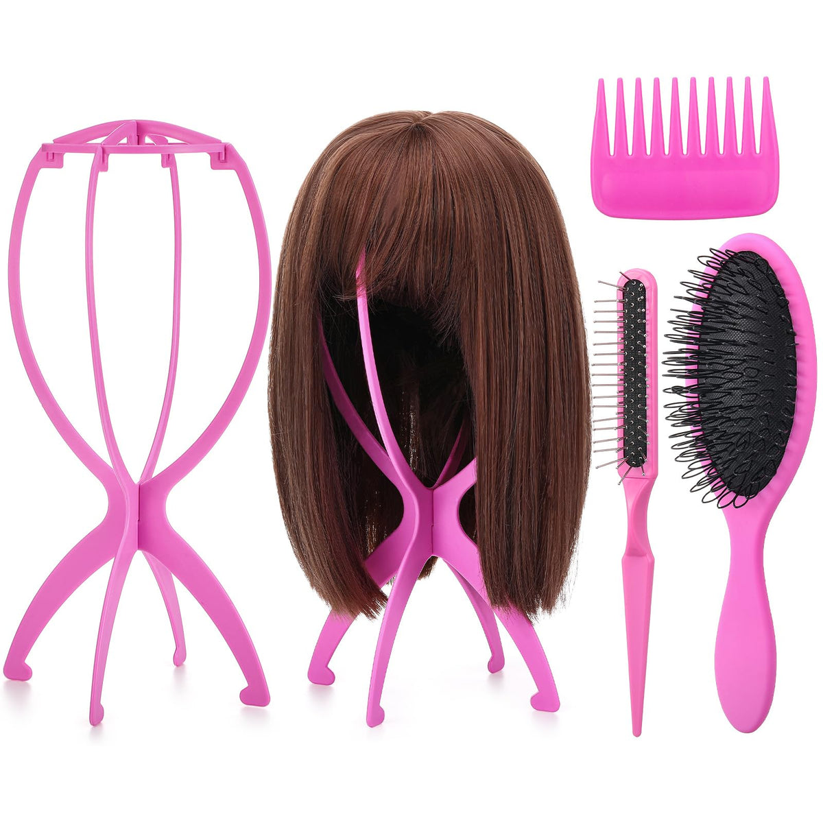 ProSuites 2 Pack Wig Head Stand with 3 PCS Wig Brush Comb, Travel Wig Holder Comb Set for Women Multiple Wigs