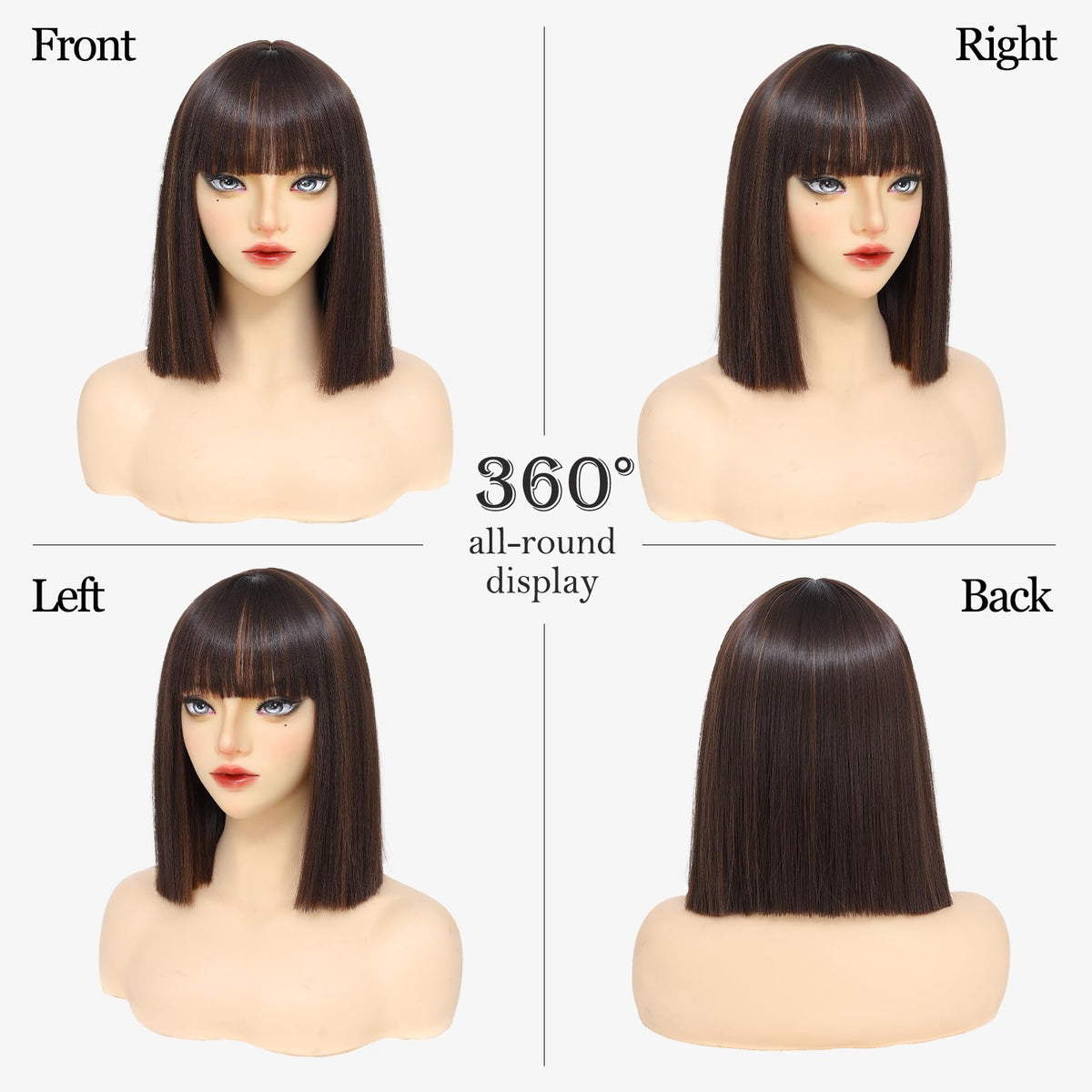 Black Bob Wig with Bangs Short Black Straight Wig for Women