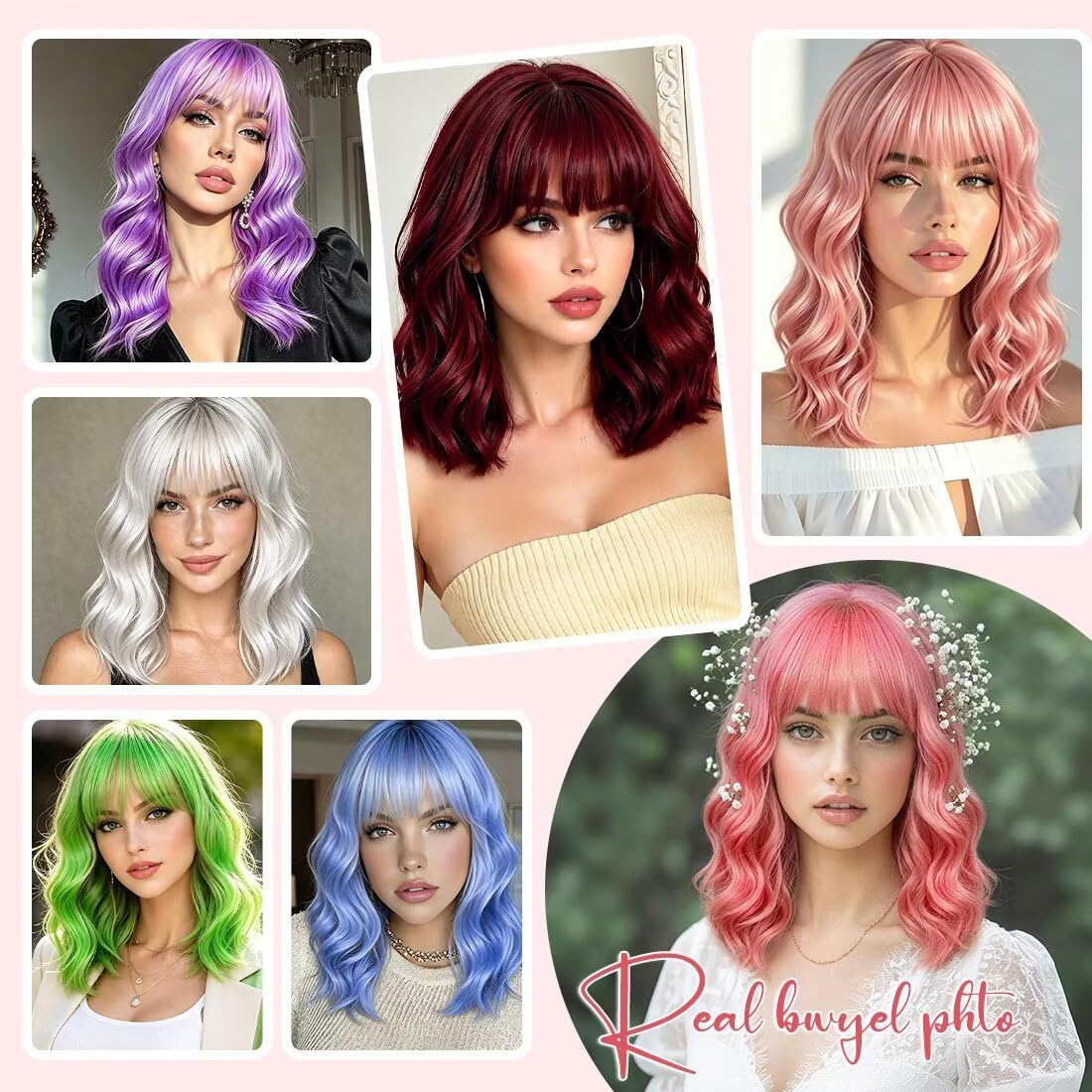 Sweetie Royal Blue Bob Wig Bangs – Wavy Synthetic Shoulder Length