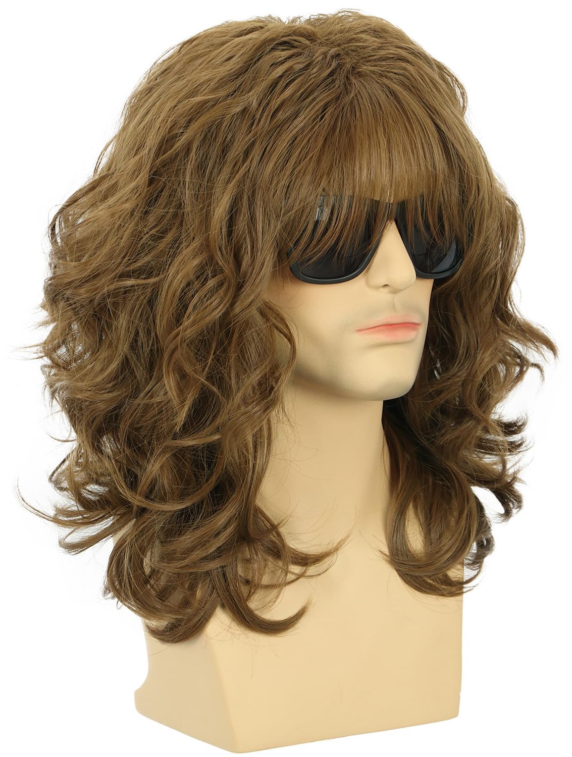 karlery California 70s 80s Rocker Wig Men Women Long Curly Dark Brown