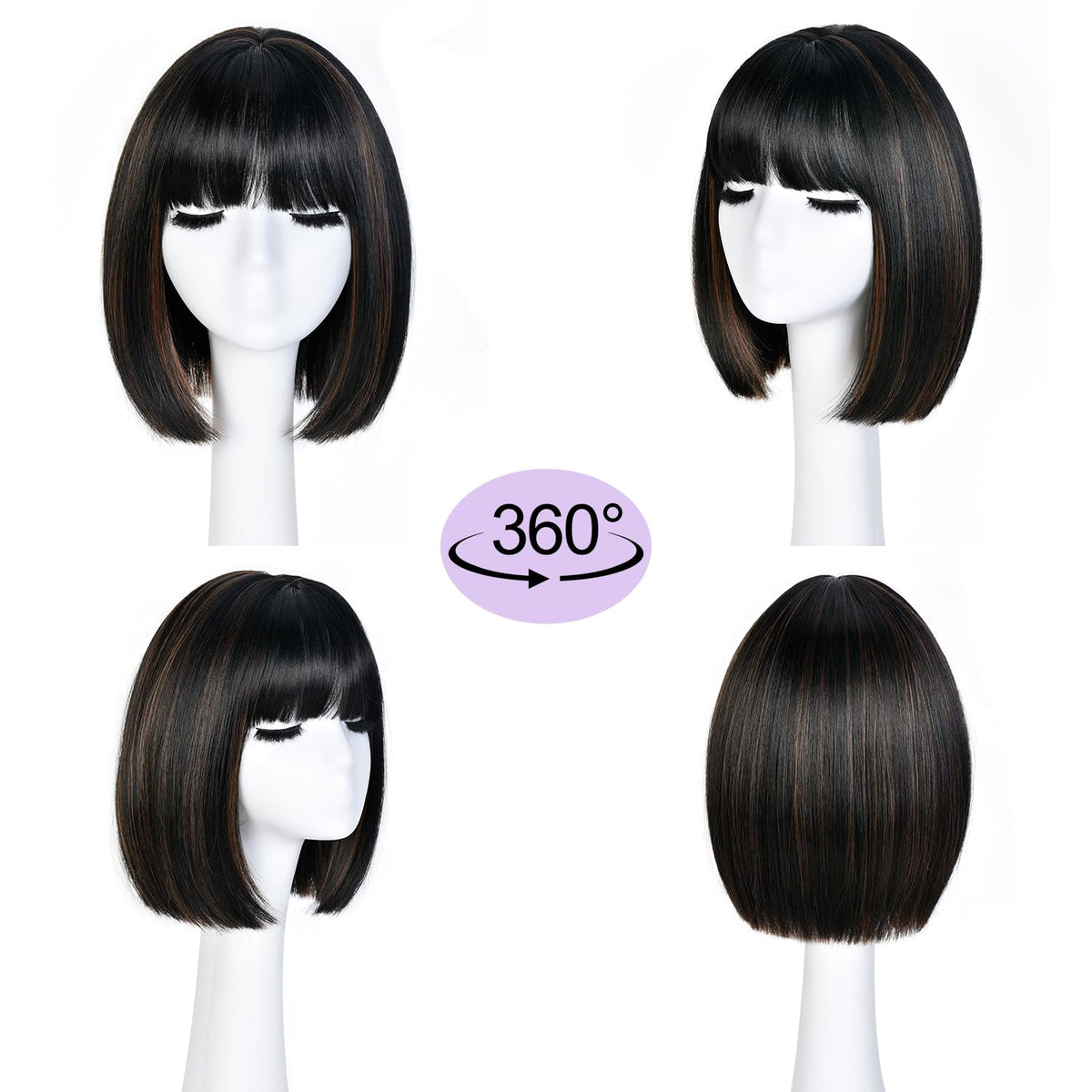 Hightlight Brown Bob Wig With Bangs Short Bob Wigs for Women Girl