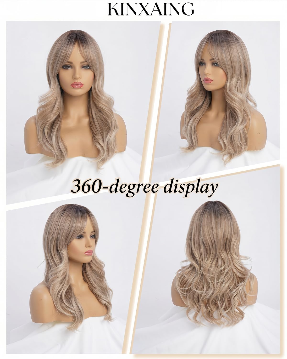 Ombre Pink Wavy Wig with Curtain Bangs 26 Inch – Long Layered Synthetic Hair Wig for Women, Natural Looking Dark Root Heat Resistant Wig, Soft Thick Full Wig for Daily Wear Party Cosplay