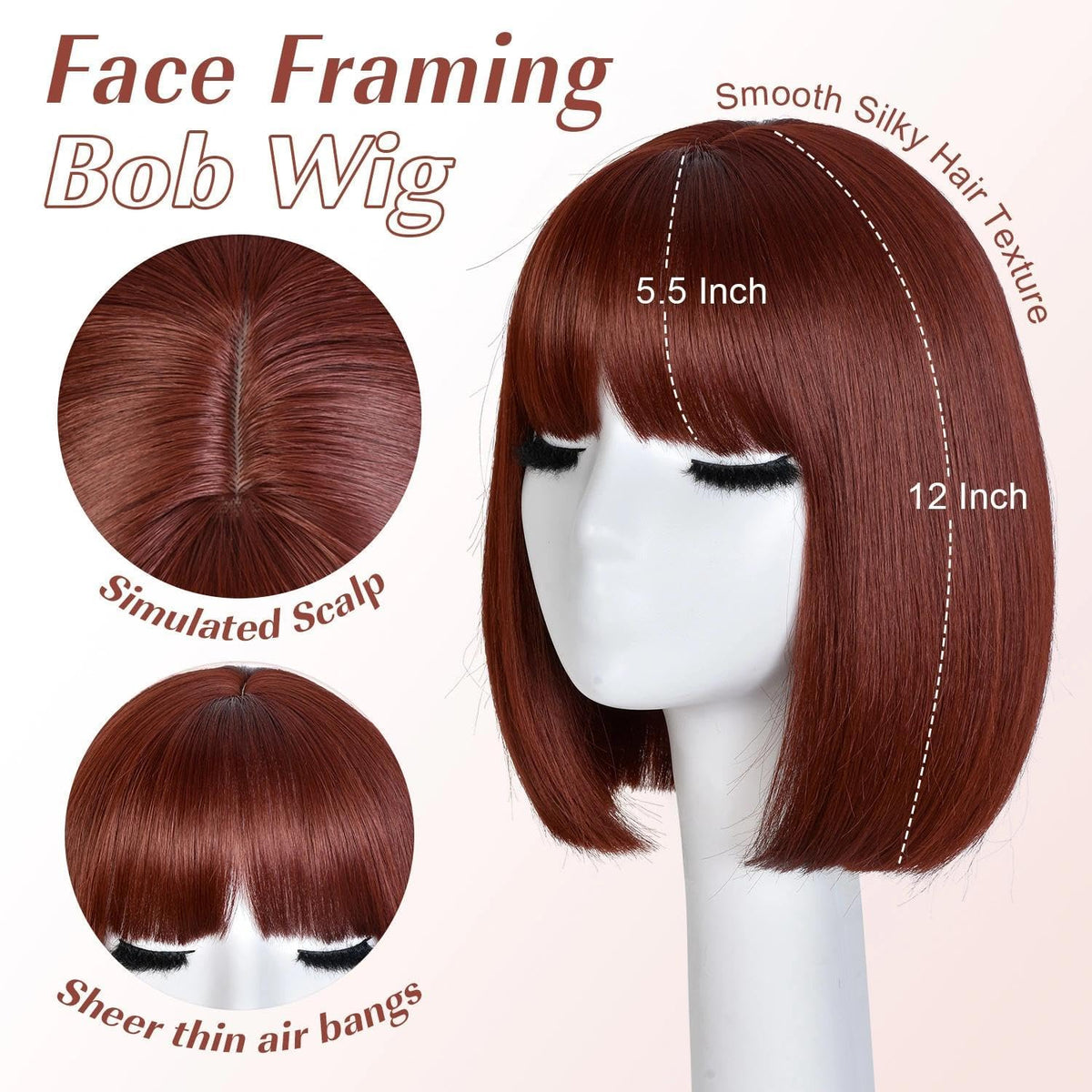 Bob Wig with Bangs for Women Short Straight Bob Wigs for Women 12inch