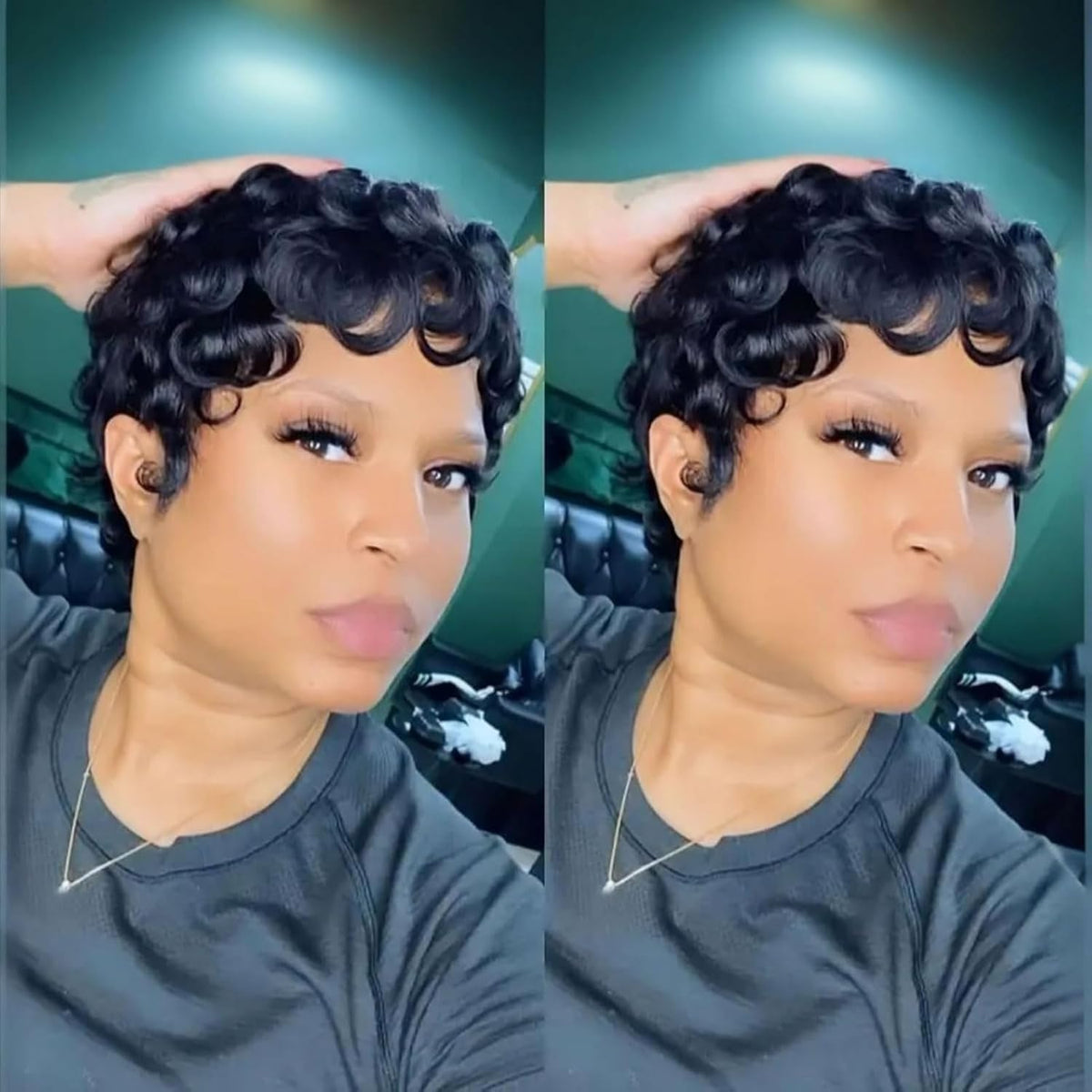 VRZ Pixie Cut Wigs for Black Women Brazilian Curly Pixie Cut Wig Human Hair Glueless Short Layered Wigs With Bangs Natural Black Color No Glue Human Hair Wig for Daily Use