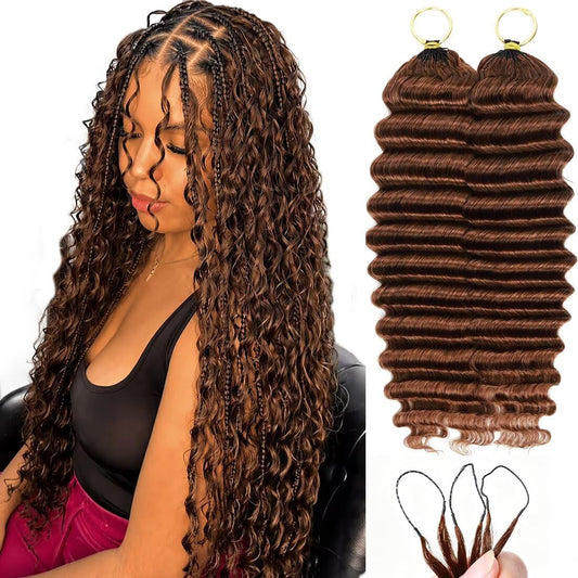 16 Inch Deep Wave Knotless Feather Crochet Human Hair #27 110g