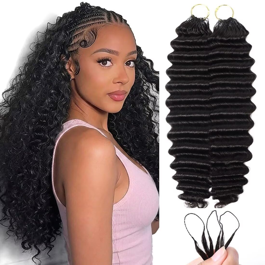 16 Inch Deep Wave Knotless Feather Crochet Human Hair #27 110g