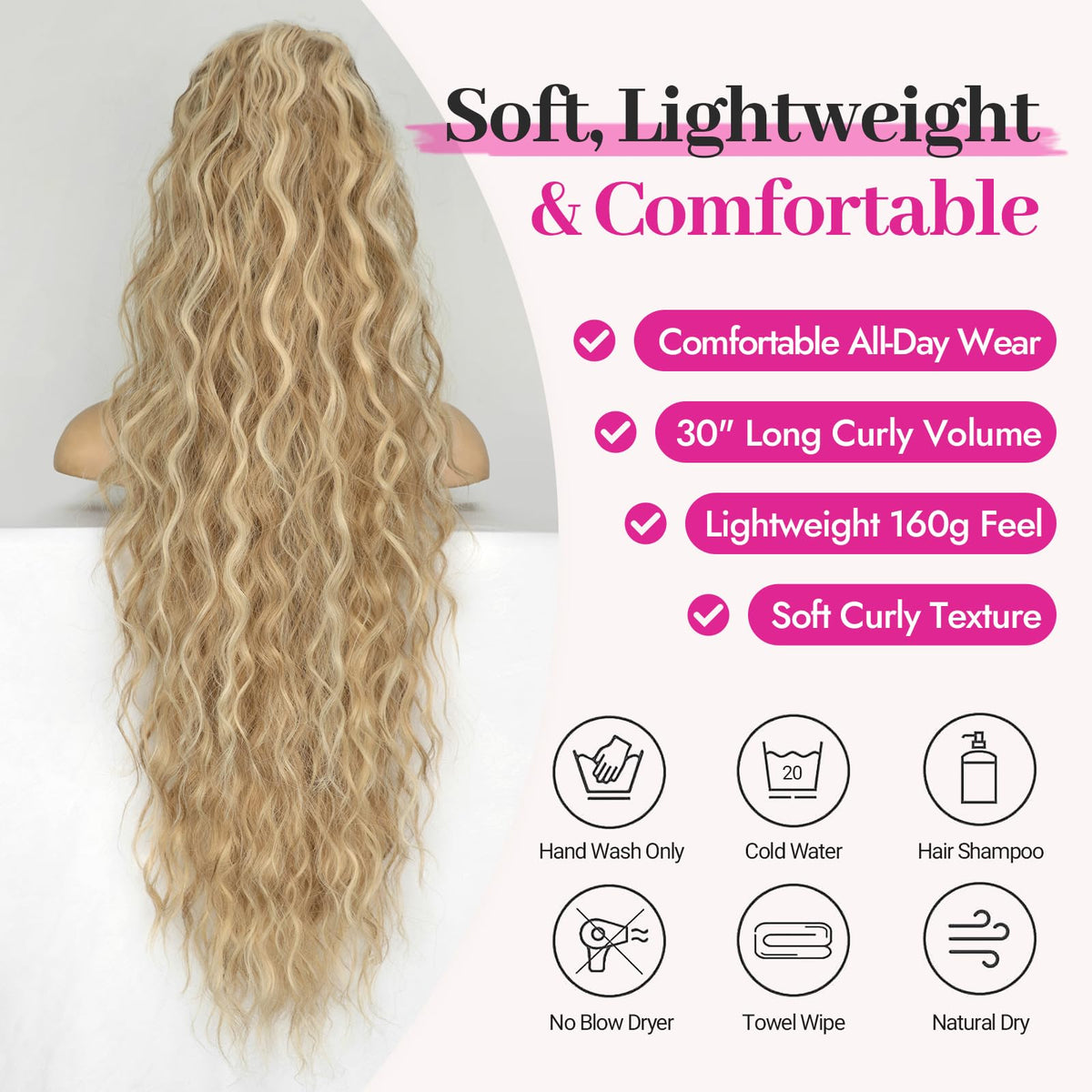 KooKaStyle Long Medium Brown Curly Synthetic Drawstring Ponytail Extension