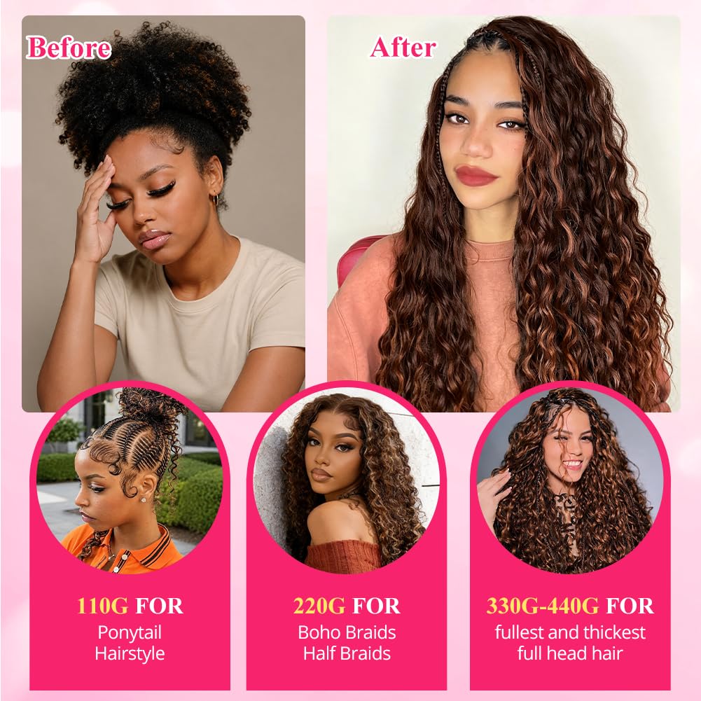 16 Inch Deep Wave Knotless Feather Crochet Human Hair #27 110g