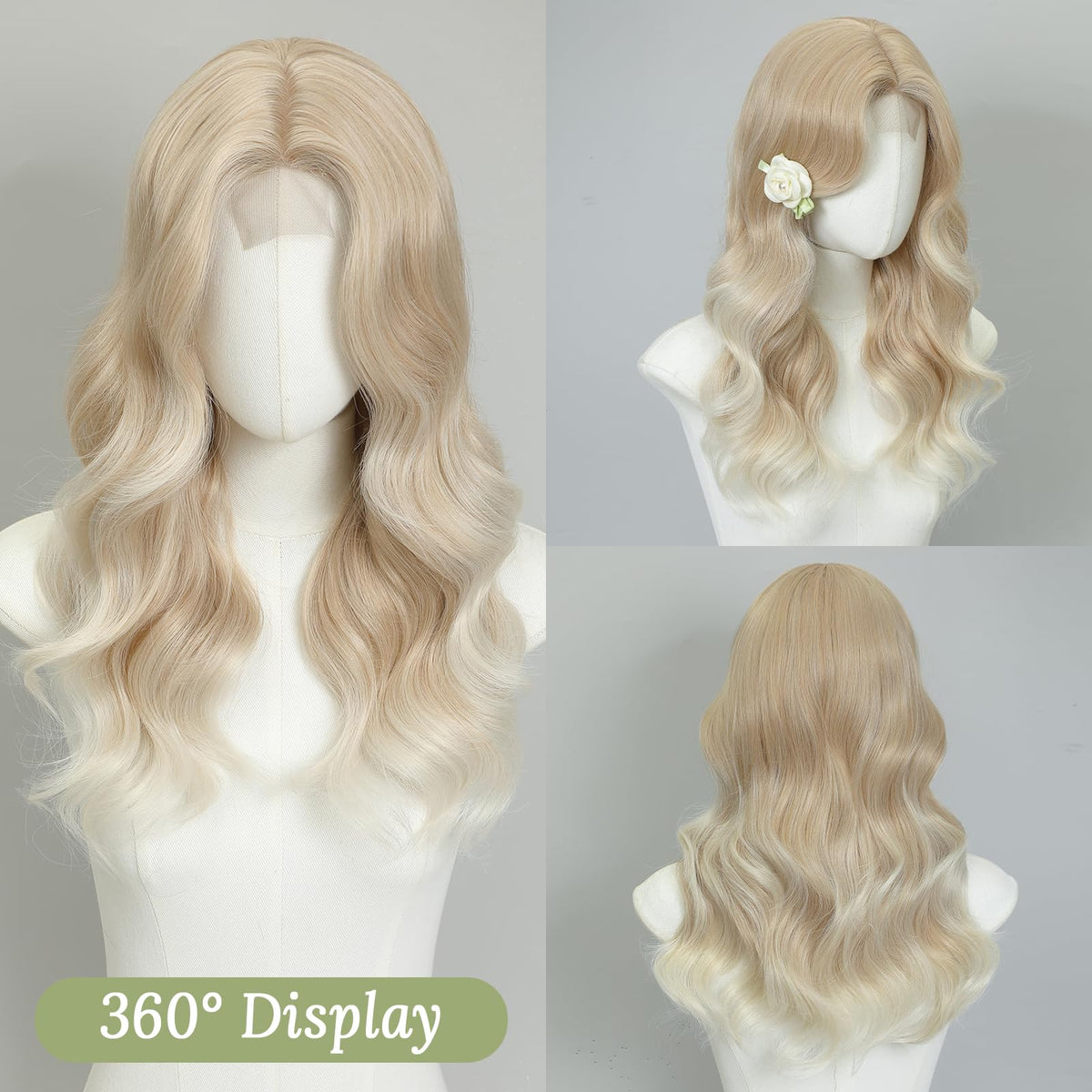 MORICA Ombre Dark Green Wigs for Women, 18 Inch Wavy Middle Part Wig