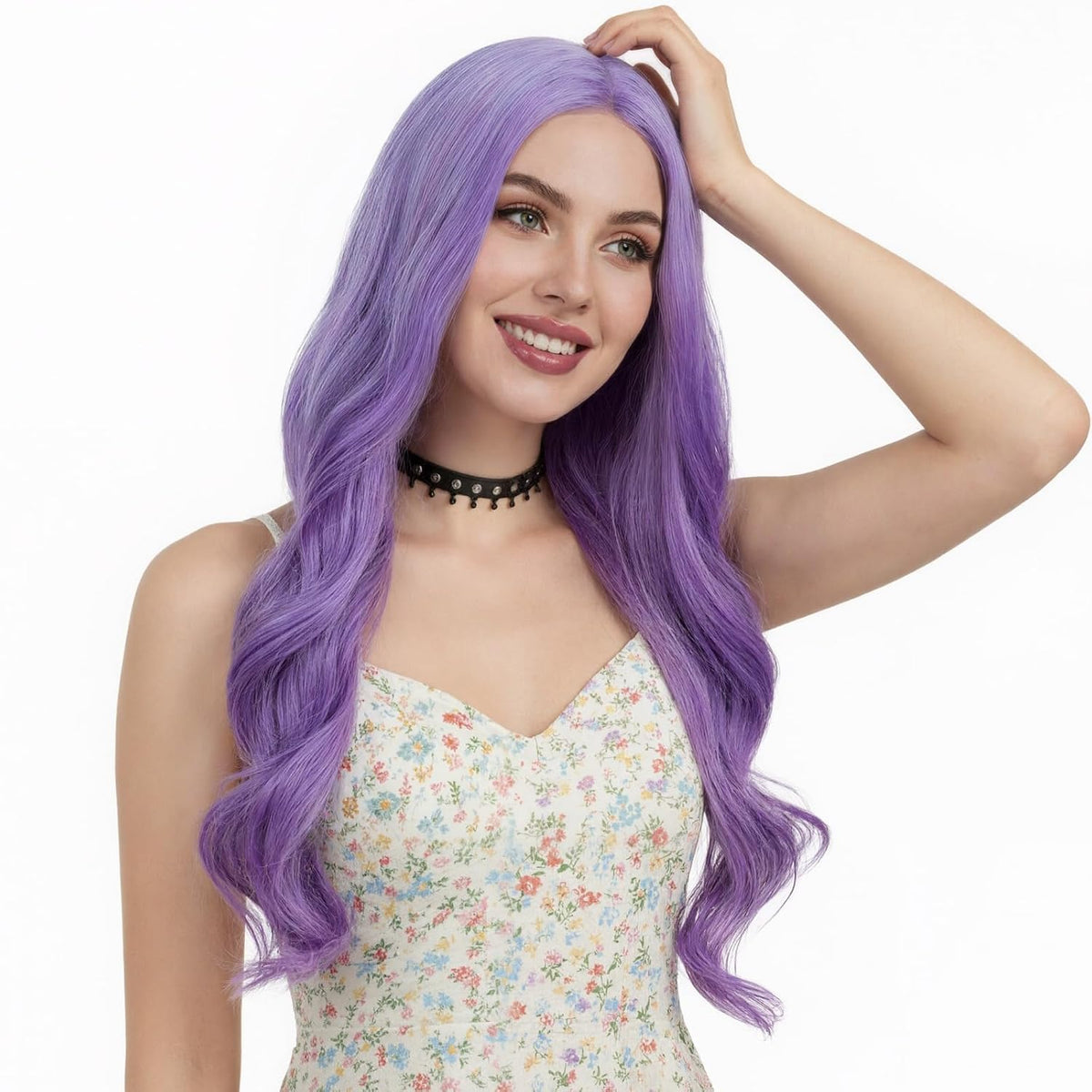 Long Pastel Wigs for Women Heat Resistant Hair Natural Wigs for Daily Cosplay Costume Party Carnival Purple-pink Gradient with Blue Highlights