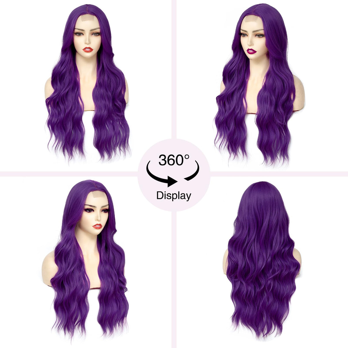NAYOO 26 Inch Long Wavy Black Wig for Women, Middle Part Natural Looking Synthetic Wig, Heat Resistant Fiber Soft & Lightweight, Realistic Scalp Long Curly Wig for Daily Wear Party Cosplay