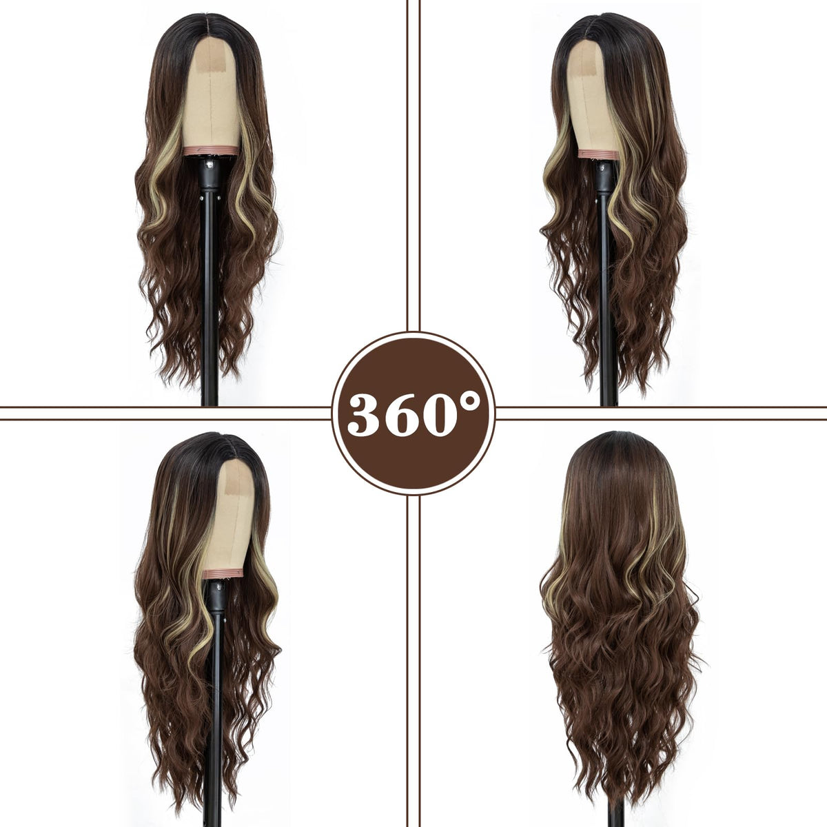 NAYOO Ice Blue Wig for Women, 26 Inch Middle Part Wavy Synthetic Wig