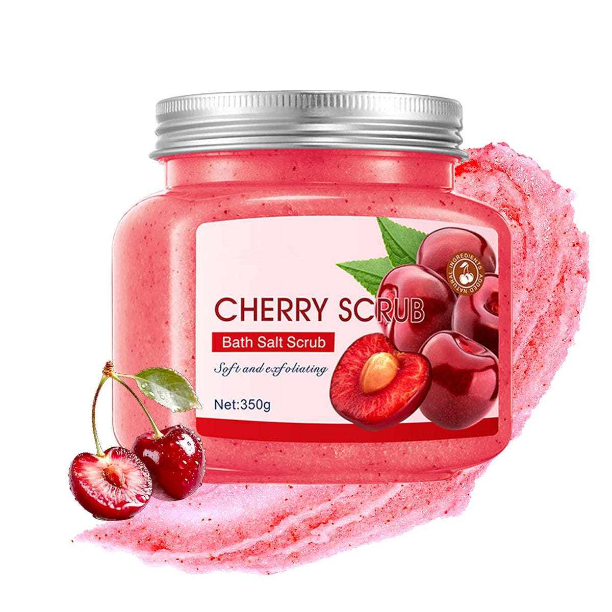 Cherry Body Exfoliator, Deep Cleaning Exfoliating Body Scrub, Moisturizing Nourishing Salt Rose Body Scrub, 350 g