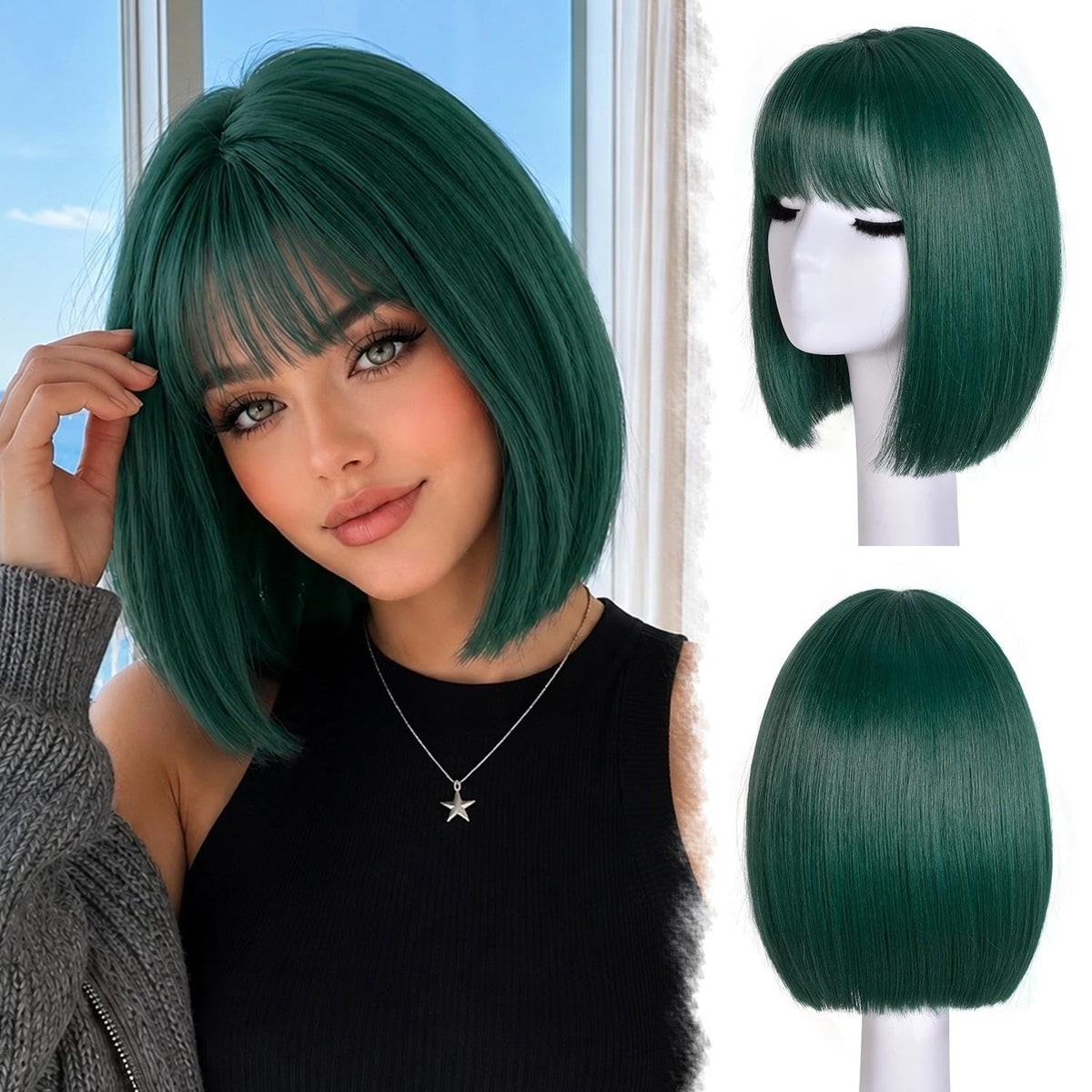 Bob Wig with Bangs for Women Short Straight Bob Wigs for Women 12inch
