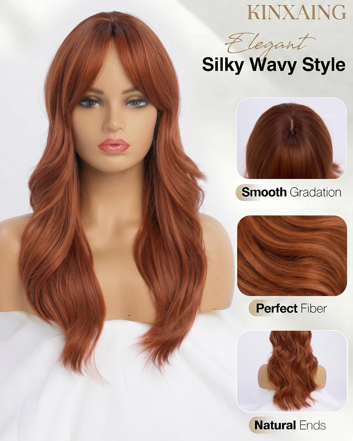 Ombre Pink Wavy Wig with Curtain Bangs 26 Inch – Long Layered Synthetic Hair Wig for Women, Natural Looking Dark Root Heat Resistant Wig, Soft Thick Full Wig for Daily Wear Party Cosplay