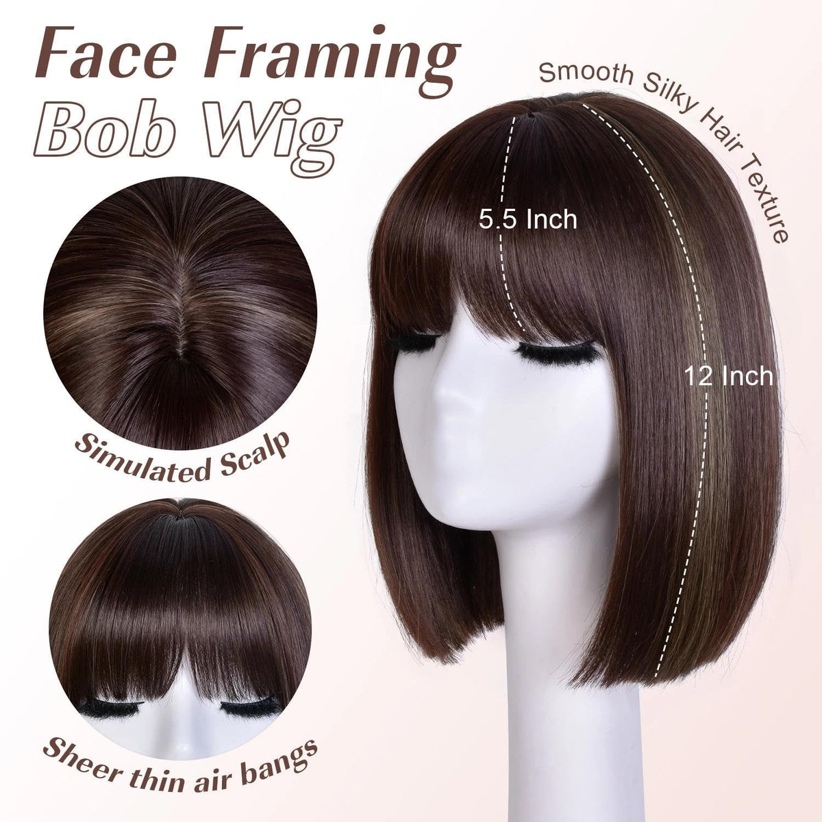 Bob Wig with Bangs for Women Short Straight Bob Wigs for Women 12inch