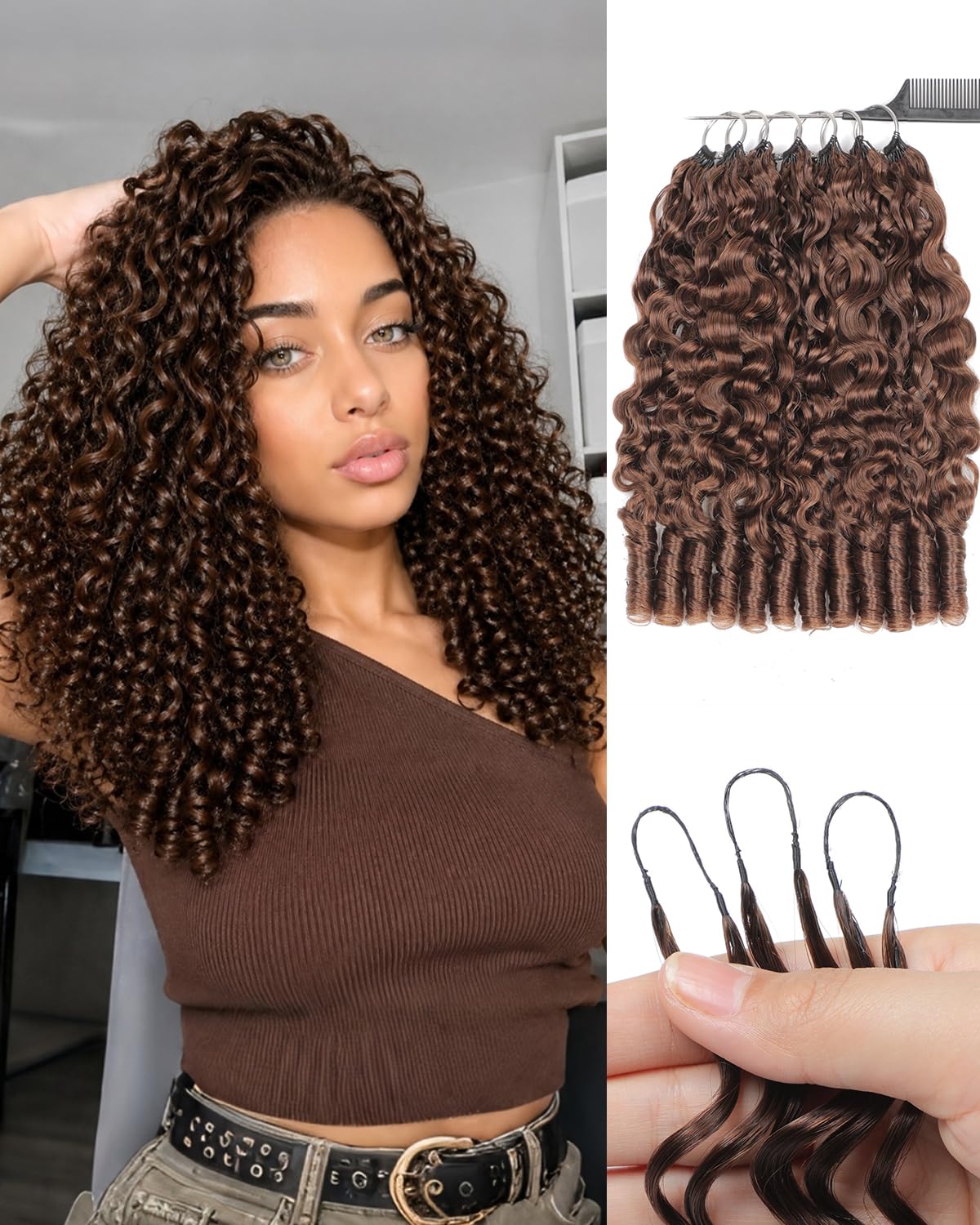 Crochet Human Hair for Black Women, Miracle Deep Wave Mini Knots Feather Crochet Human Hair Extensions 18 Inch 150g 120 Strands, Pre-Separated Invisible Knotless Remy Bundles Natural Black