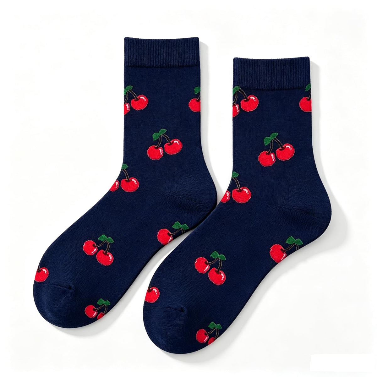 Women's Cherry Print Crew Socks Fruit Pattern Socks