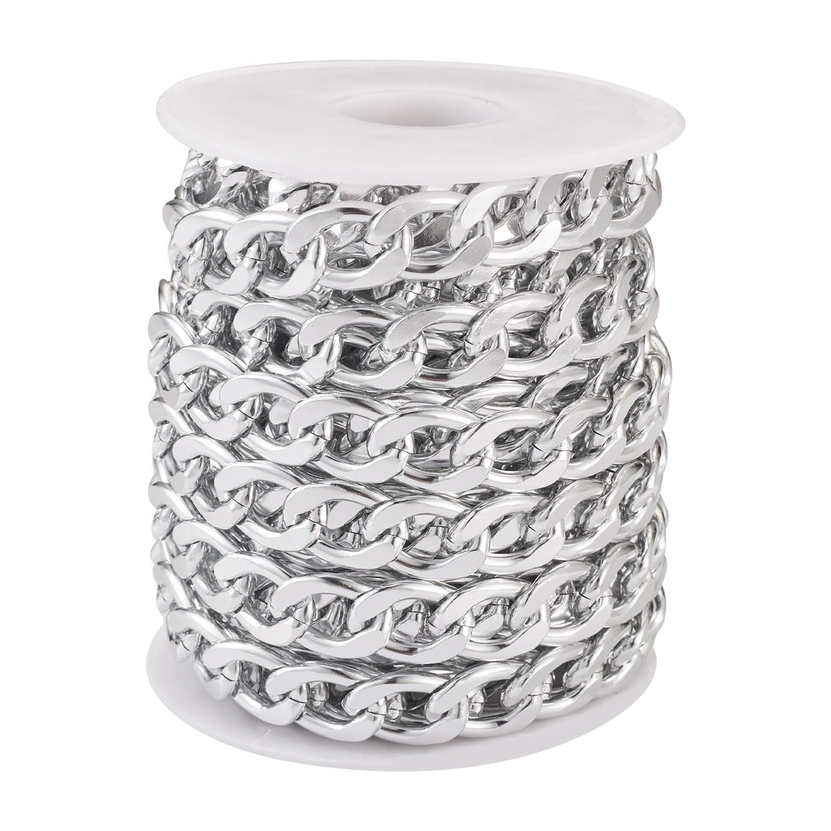 Beadthoven 16.4ft Aluminum Curb Chains, Silver Color Chains for Jewelry Making 5mm Wide Metal Craft Chain Link Spool Twisted Links Oval Curb Chains Unwelded for Clothes Necklace Bracelet DIY Findings