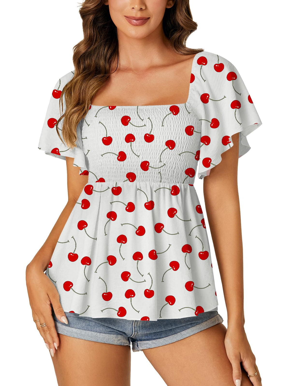 LYANER Women's Square Neck Cute Peplum Top