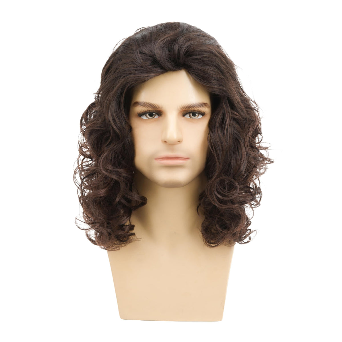 Mens Black Wig Long Curly Natural Hair Wig Layered Wavy for Daily Party Costume Cospaly Halloween