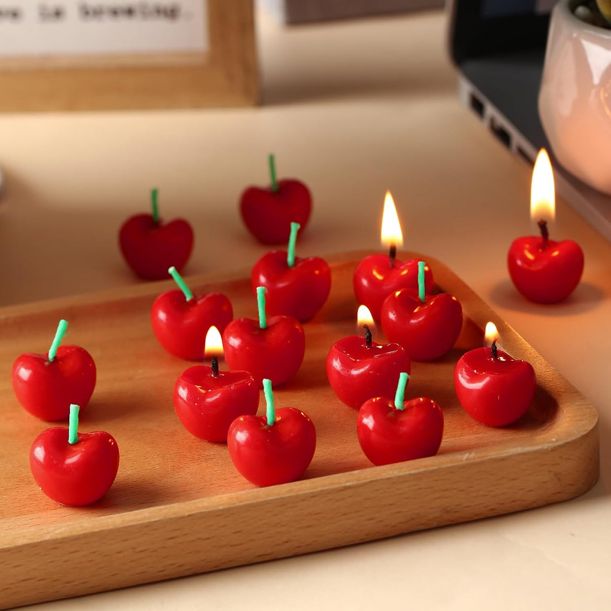 Conelist 15 Pcs Cherry Shaped Birthday Cake Toppers Decor, Red