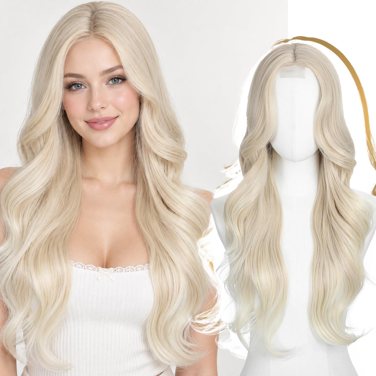Brown Wigs for Women 26 Inch Middle Part Wavy Synthetic Wig