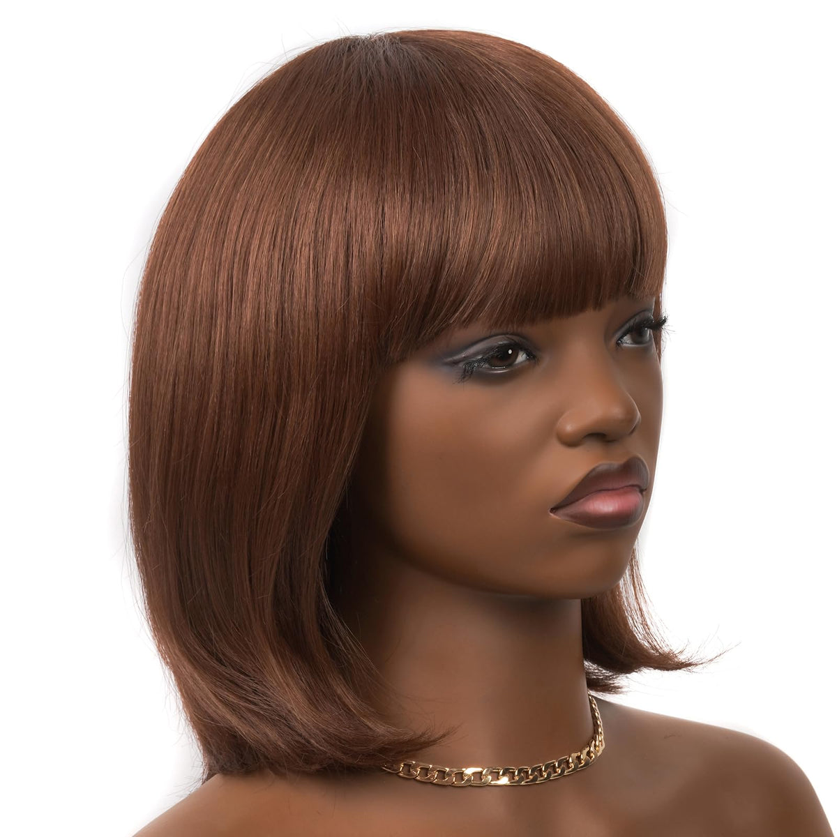 ToyoTress Bob Wig With Bangs - 12 Inch Peek-a-boo Color Short Bob Wig For Black Women Black Mix Brown Daily Costume Wigs, Light Yaki Straight Synthetic Hair Wigs Heat Resistant (12 Inch, SH30-612H)
