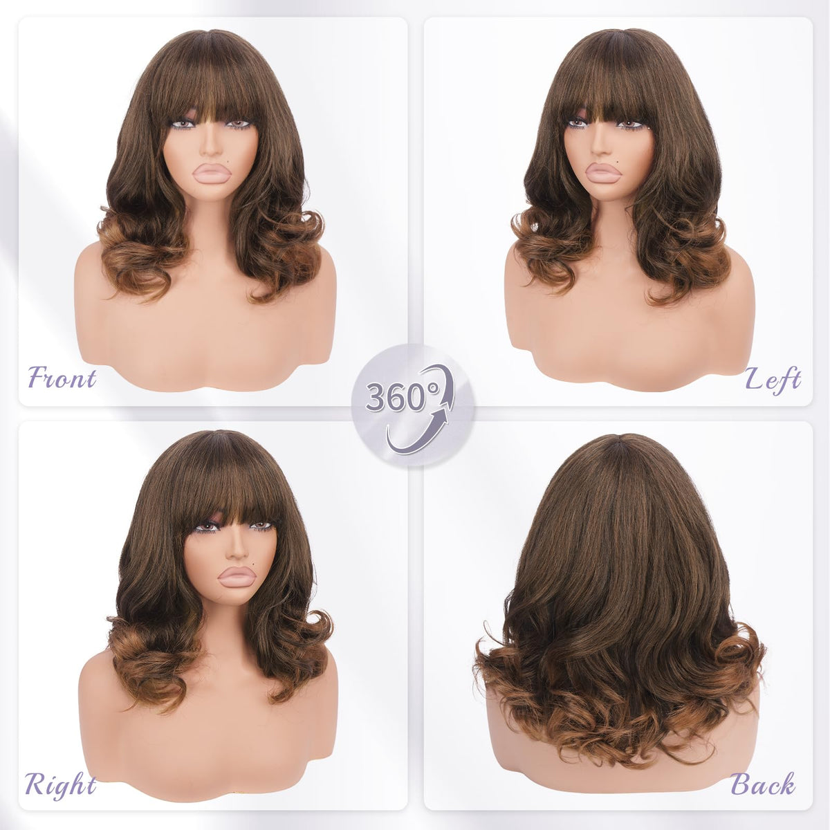 Burgundy Wig with Bangs 16 Inch Ombre Wig for Women