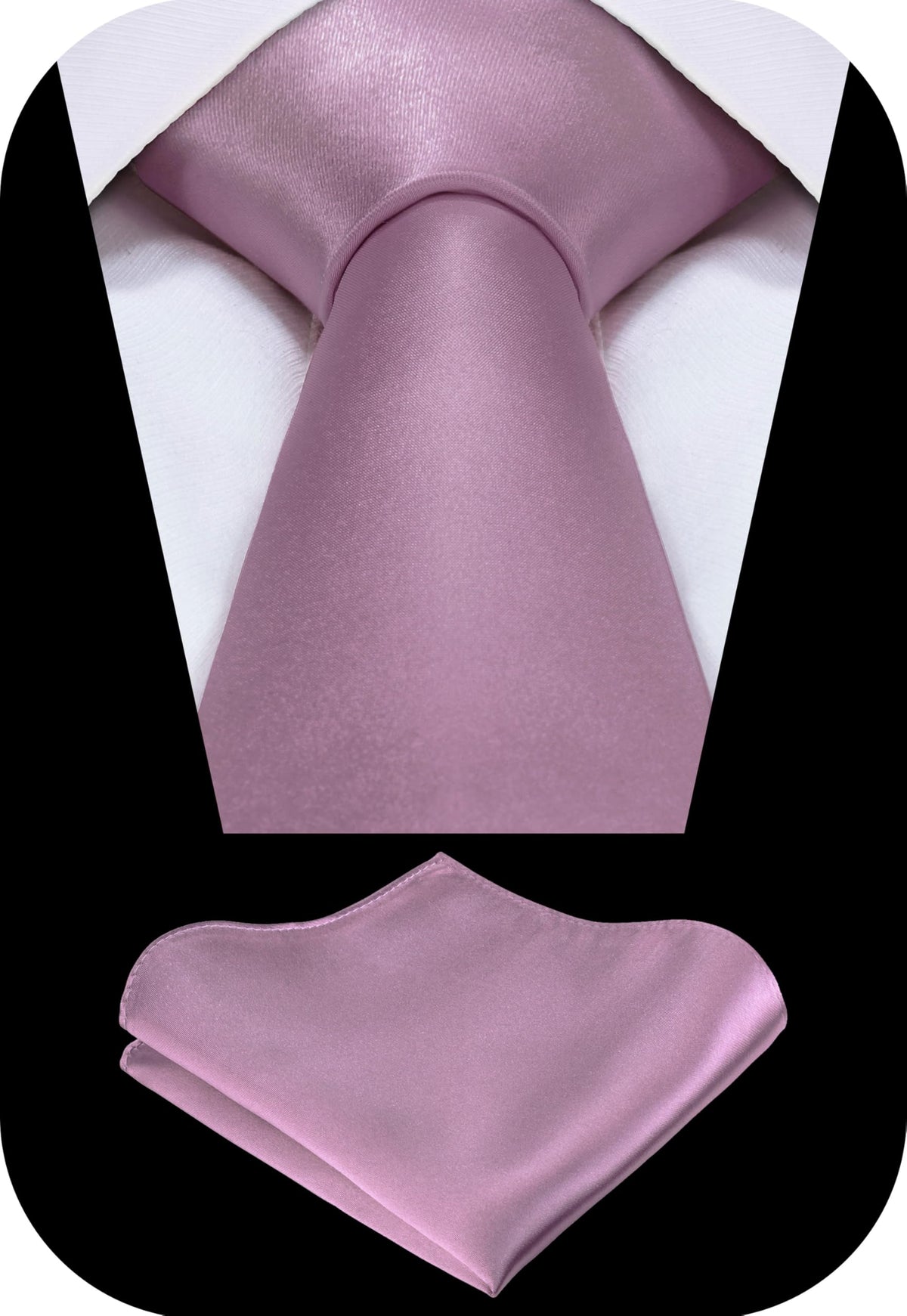 TIE G Solid Satin Woven dyed Color Formal Black Necktie and Pocket Square Sets in Gift Box