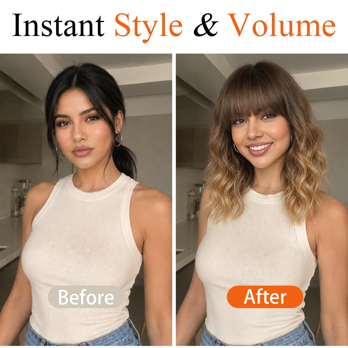 Nnzes Short Wavy Bob Wig with Bangs for Women Shoulder Length Curly Dark Brown with Purple Synthetic Heat-Resistant Fiber Hair for Daily & Party Use