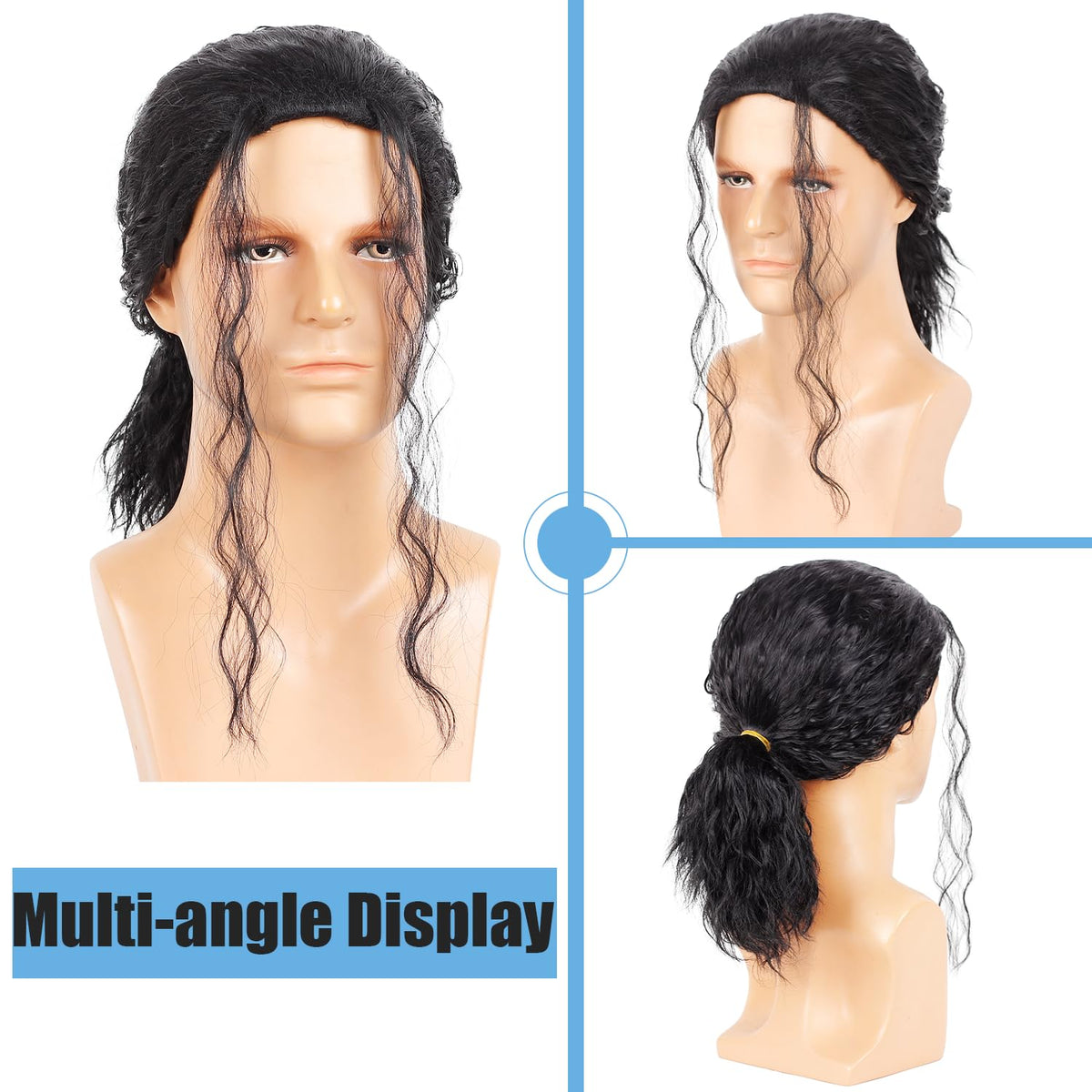 WeKen Mens Black Curly Wig for Cosplay Retro Rock Party Wig with Glasses