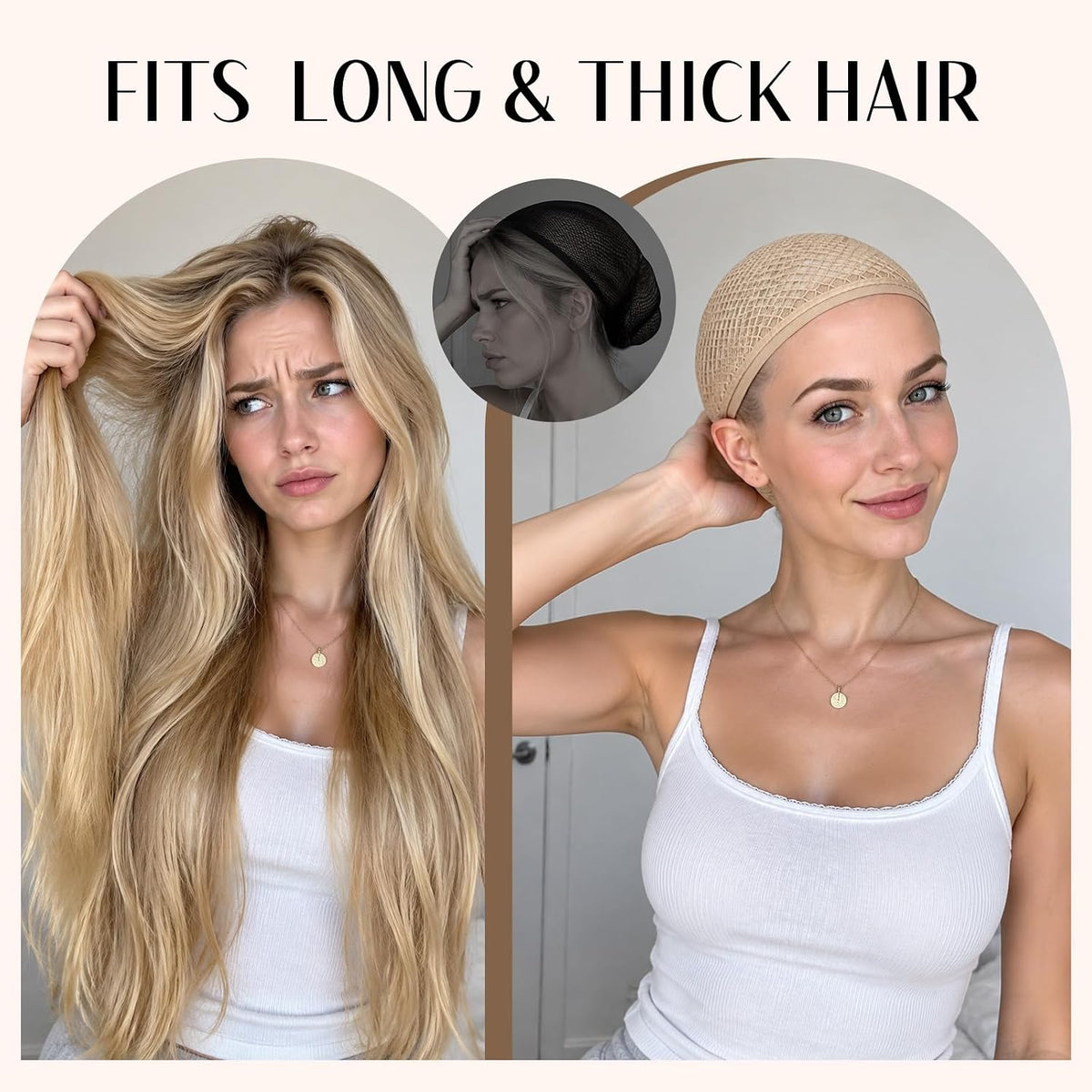 Dreamlover Wig Cap for Long Hair, No Braiding, Natural Nude, 2 Pieces