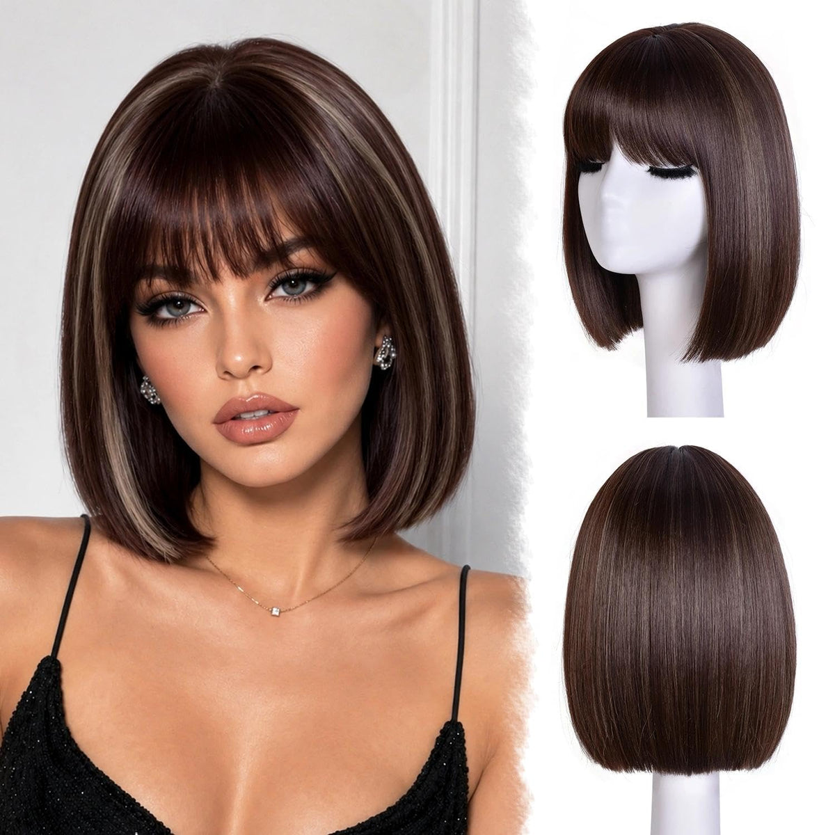 Bob Wig with Bangs for Women Short Straight Bob Wigs for Women 12inch