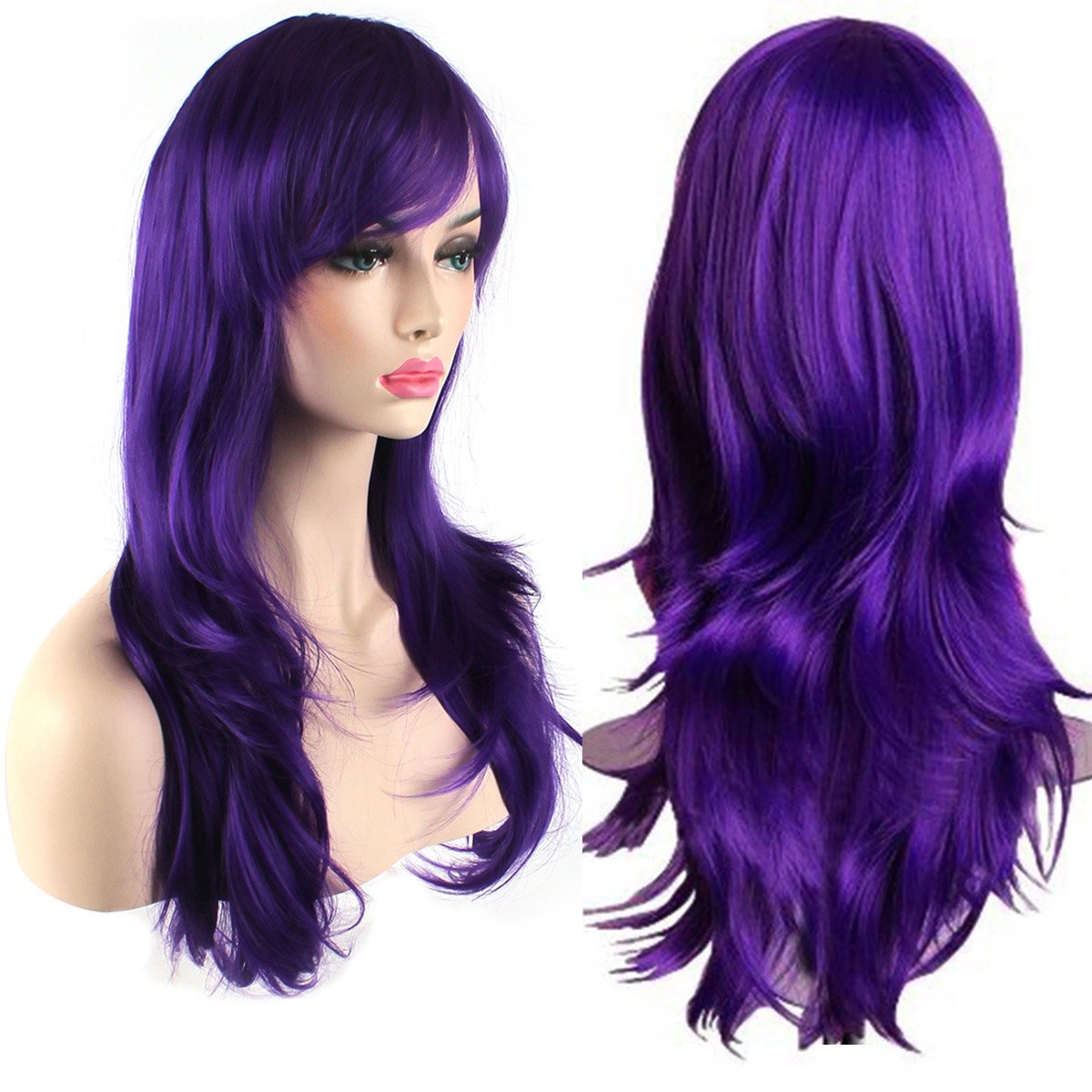 Akstore 28 inch Fashion Wigs Long Wavy Curly Hair Cosplay Wig & Wig Cap (Black)