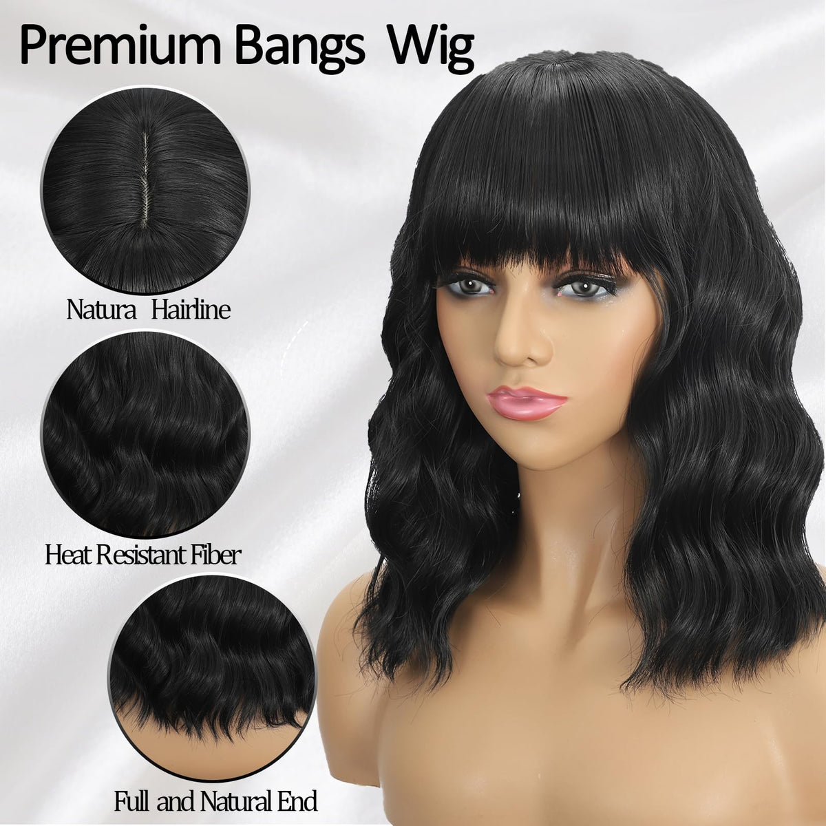 Dark Purple Wigs with Bangs for Women 14 Inch Short Wavy Bob Wigs Synthetic Bob Wig Curly Wig Heat Resistant Colorful Wavy Wig Cosplay Wigs For Daily Party Halloween