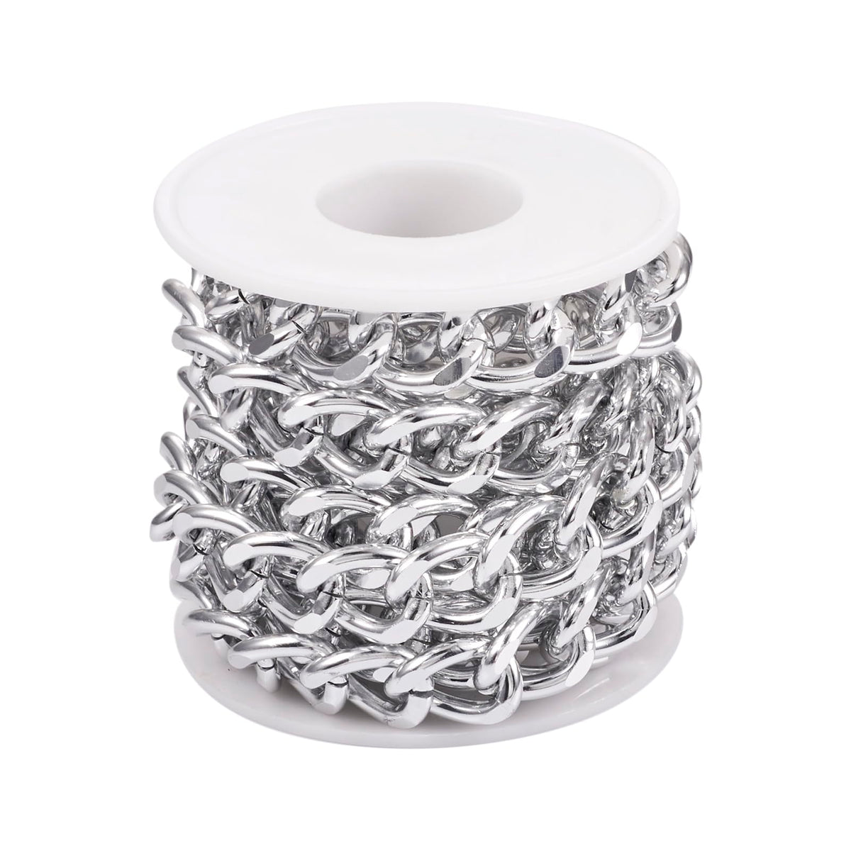 Beadthoven 16.4ft Aluminum Curb Chains, Silver Color Chains for Jewelry Making 5mm Wide Metal Craft Chain Link Spool Twisted Links Oval Curb Chains Unwelded for Clothes Necklace Bracelet DIY Findings
