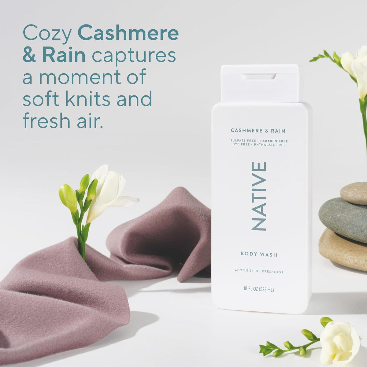 Native Clean Body Wash, Gentle & pH-balanced for Sensitive Skin, 24-Hr Freshness for Women & Men, Vegan & Cruelty-Free, Free of Sulfates & Parabens, Cherry & Vanilla Macaron, 18 fl oz