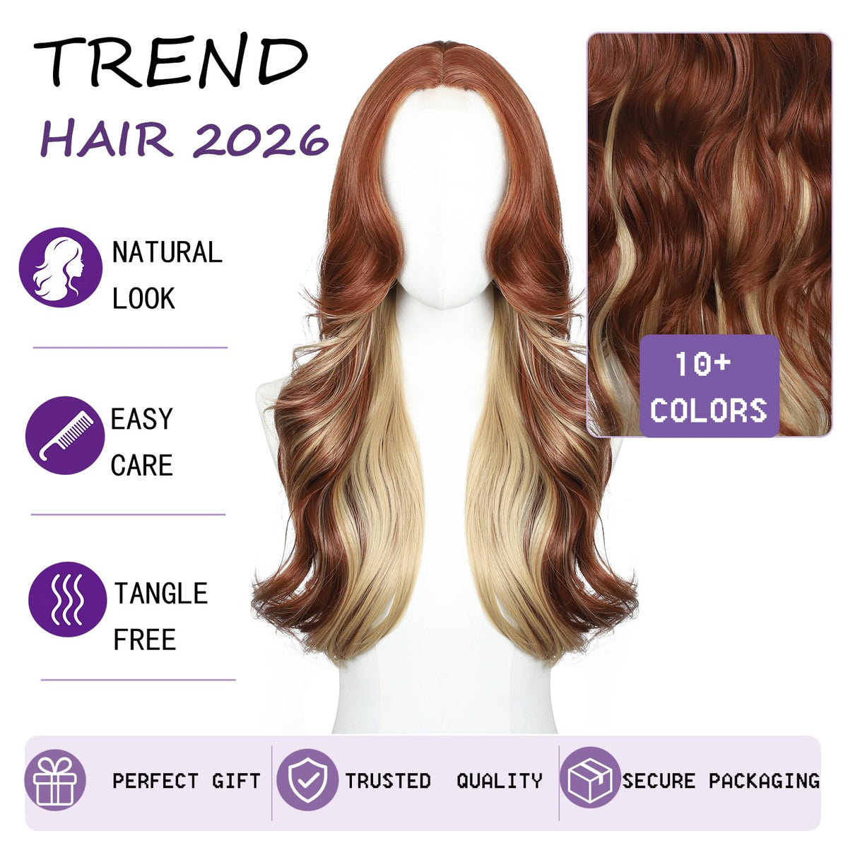 Brown Wigs for Women 26 Inch Middle Part Wavy Synthetic Wig