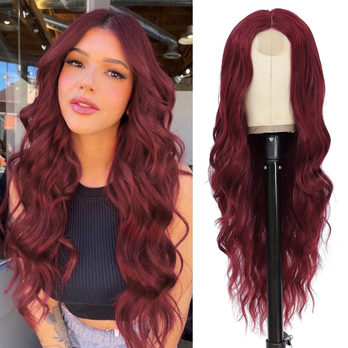 NAYOO Ice Blue Wig for Women, 26 Inch Middle Part Wavy Synthetic Wig