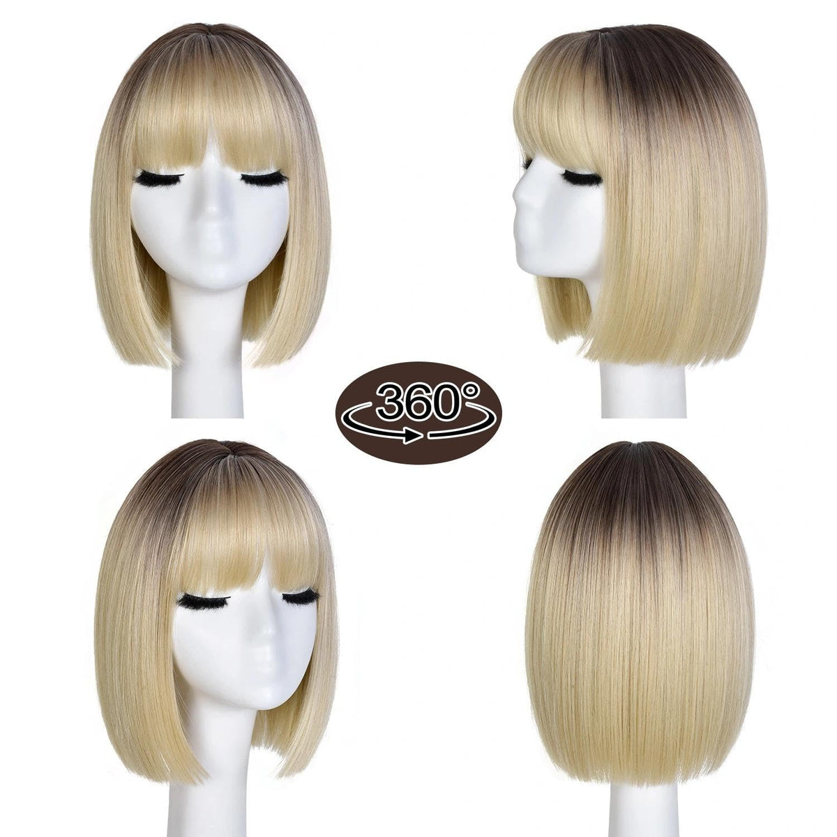 Bob Wig with Bangs for Women Short Straight Bob Wigs for Women 12inch