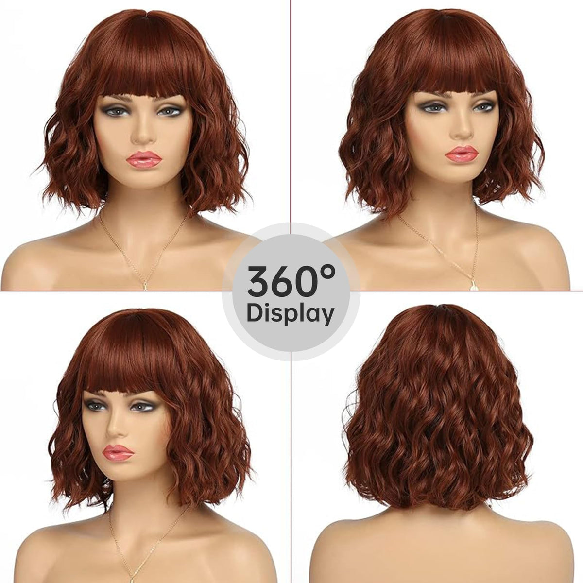 White Silver Wigs for Women Ombre Grey Wavy Bob Short Wigs with Bangs Medium Length Synthetic Hair Water Wave Dark Roots Wig Gray Colorful Wigs（14 Inches）