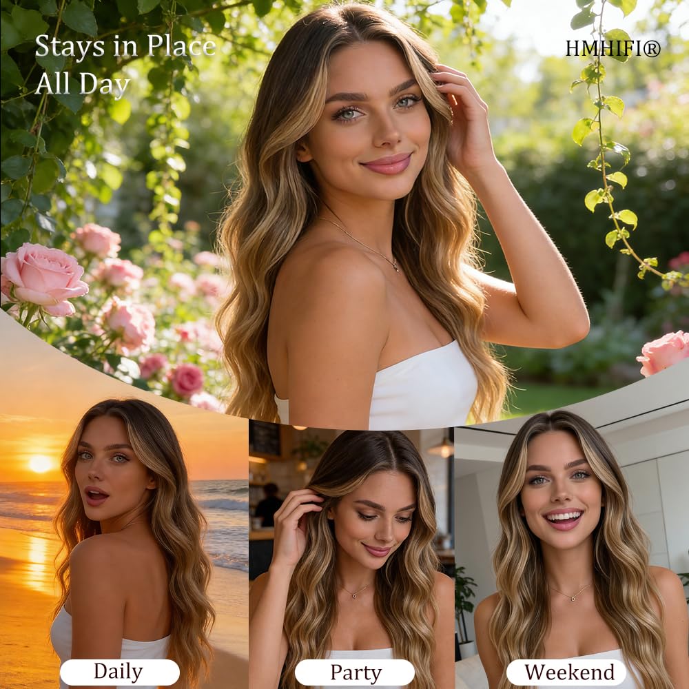 HMHIFI Blonde Wig for Women,26 Inch Long Wavy Curly Middle Part Hair