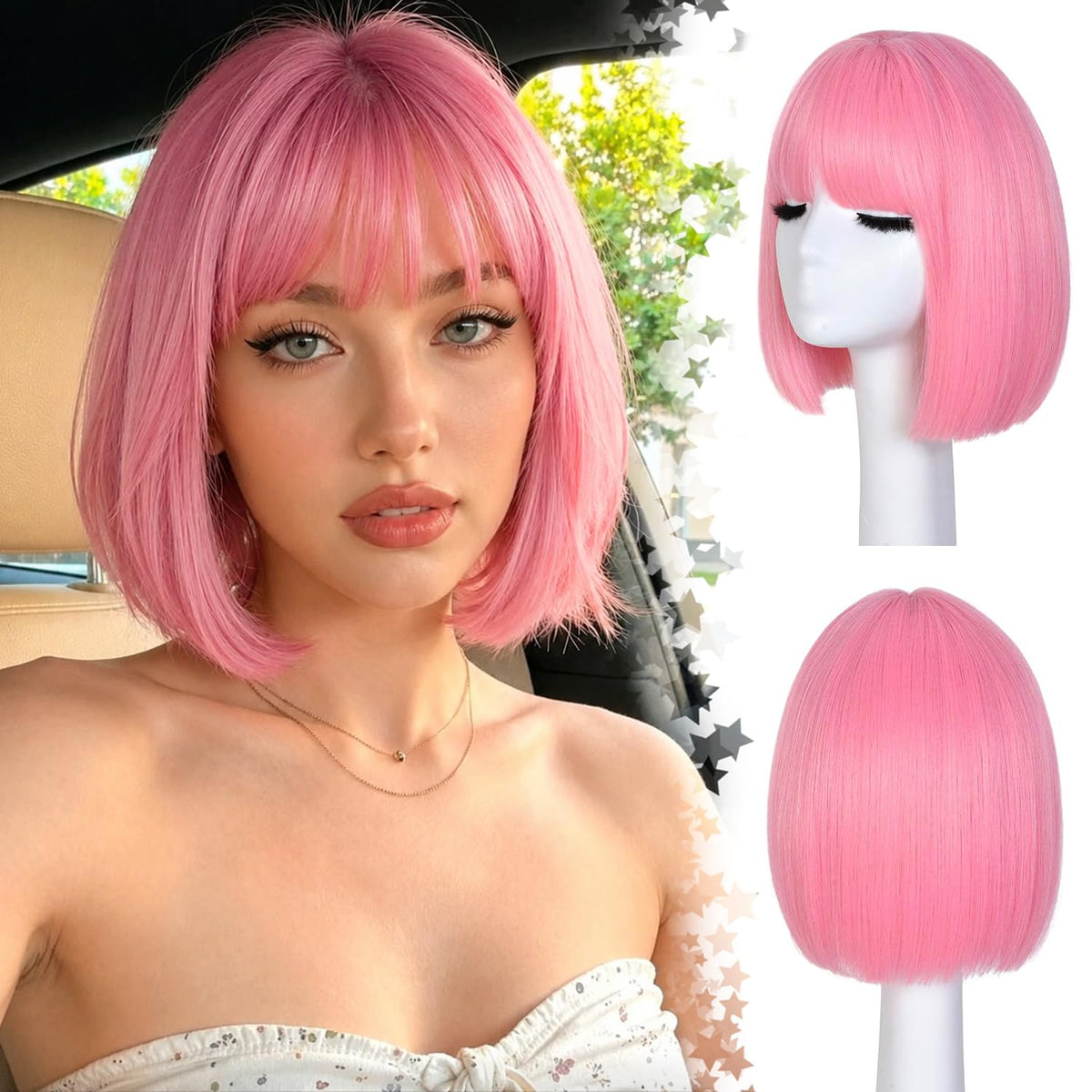 Hightlight Brown Bob Wig With Bangs Short Bob Wigs for Women Girl
