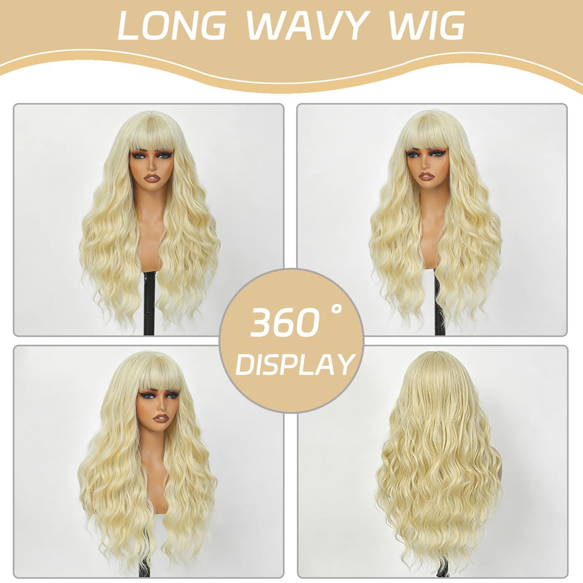 Burgundy Wig with Bangs for Women, Long Wavy Red Wig 26 Inch Wigs Heat Resistant Sythetic Wig for Daily Party Use